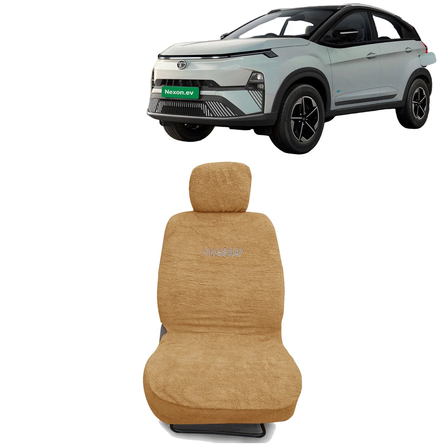 Nexon EV Seat Cover for (Year 2023 Onwards) All Model, Towel Fabric Car Seat Covers Compatible with Tata Nexon EV, Complete Set (Car Specific Front + Rear Seat Covers), Beige Color