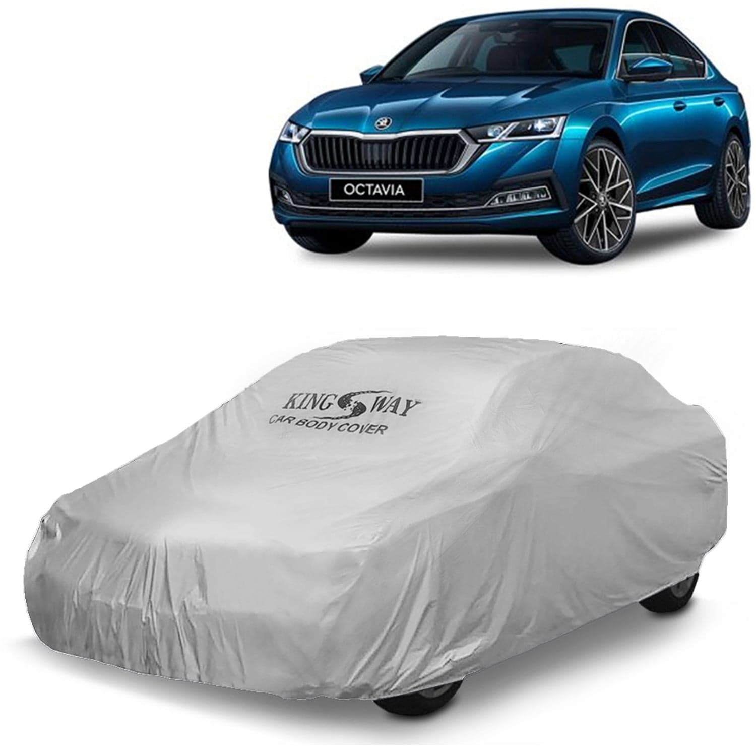 Octavia Car Body Cover Dustproof for (Year 2019 to 2020) All Model, Compatible with Skoda Octavia Car Cover, Comes with Bird Droppings, Scratch, UV and Paint Protection, Silver Matty