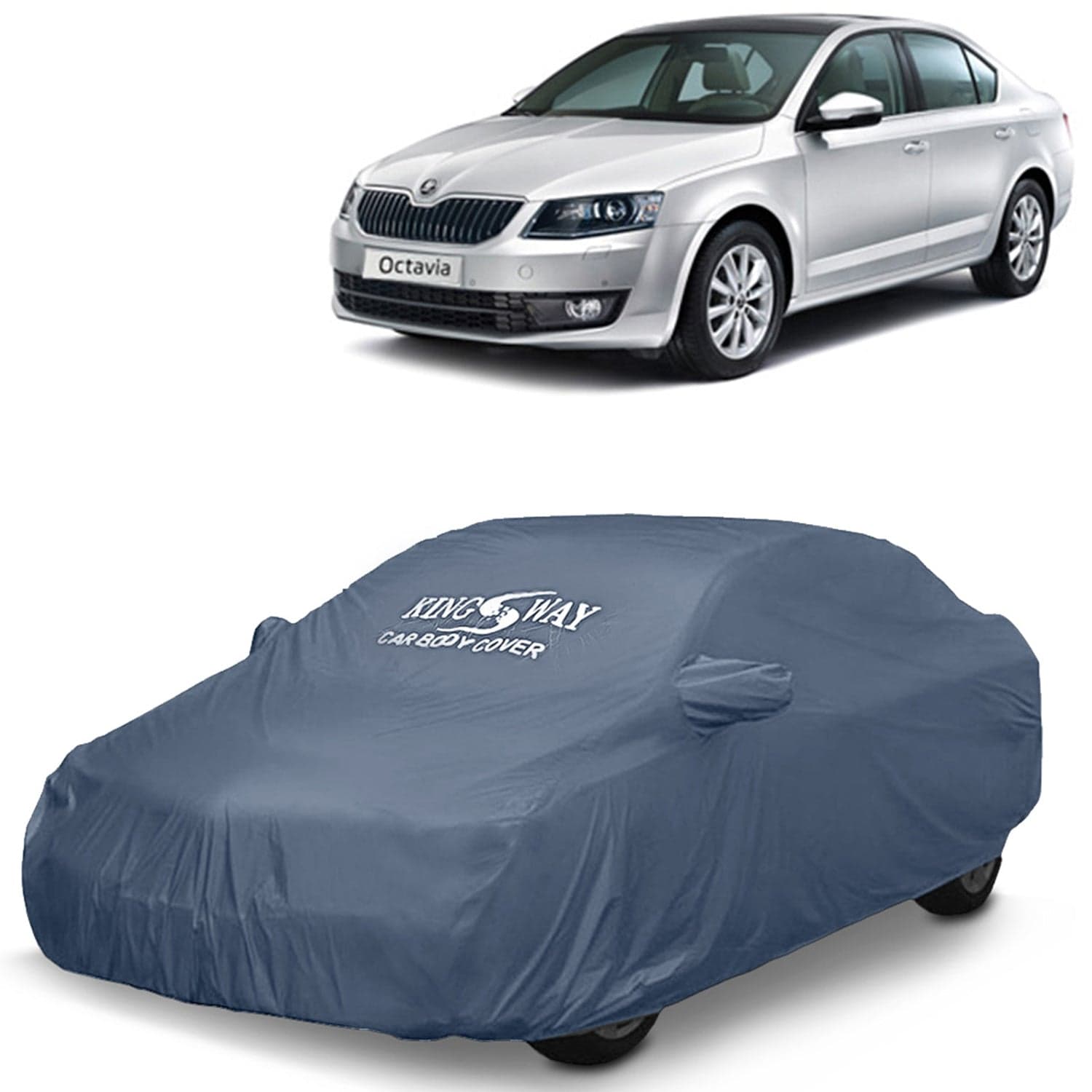 Octavia Car Body Cover Dustproof with Mirror Pockets for (Year 2013 to 2018), Compatible with Skoda Octavia Car Cover, Comes with Bird Poop, Scratch, UV and Paint Protection, Grey Matty