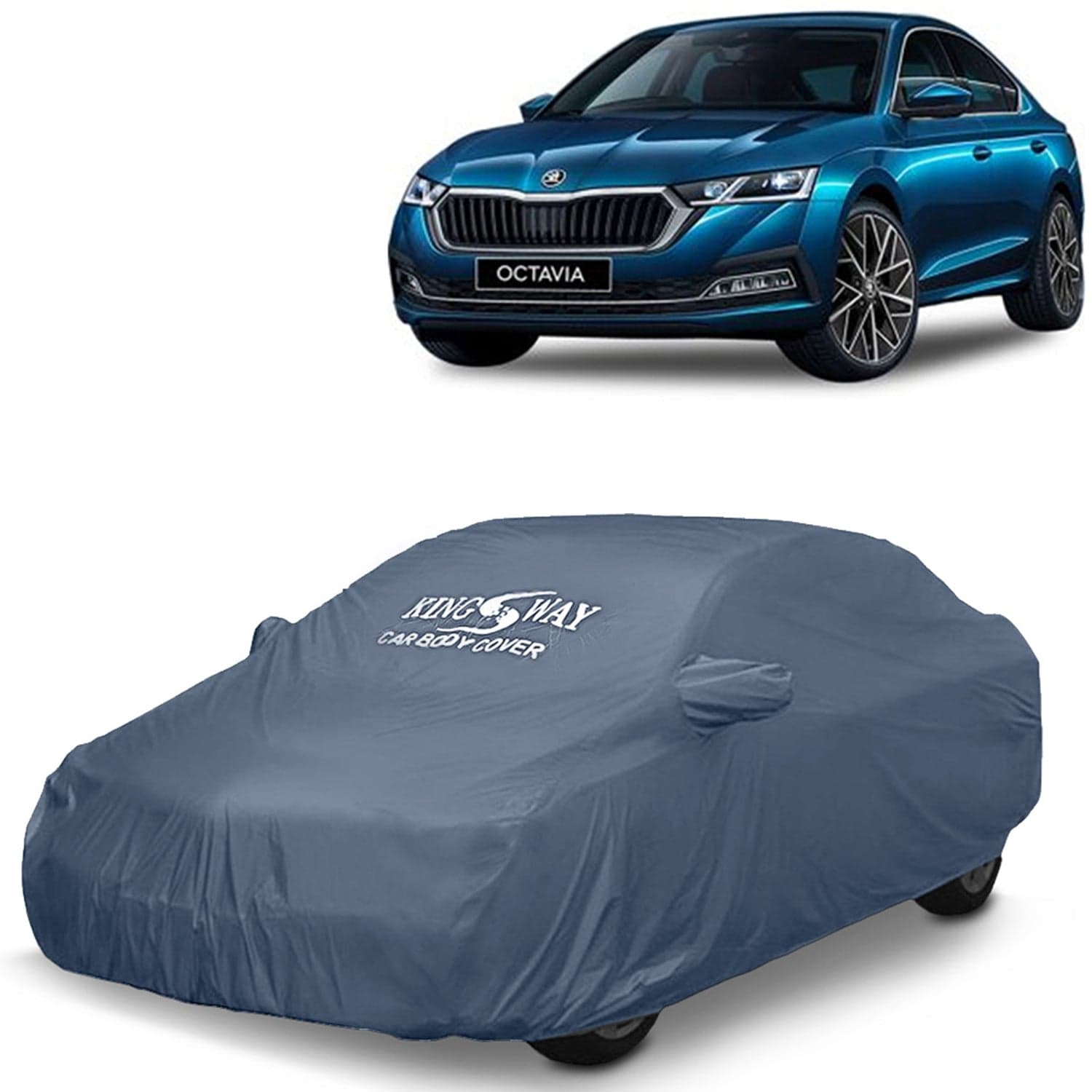 Octavia Car Body Cover Dustproof with Mirror Pockets for (Year 2019 to 2020), Compatible with Skoda Octavia Car Cover, Comes with Bird Poop, Scratch, UV and Paint Protection, Grey Matty
