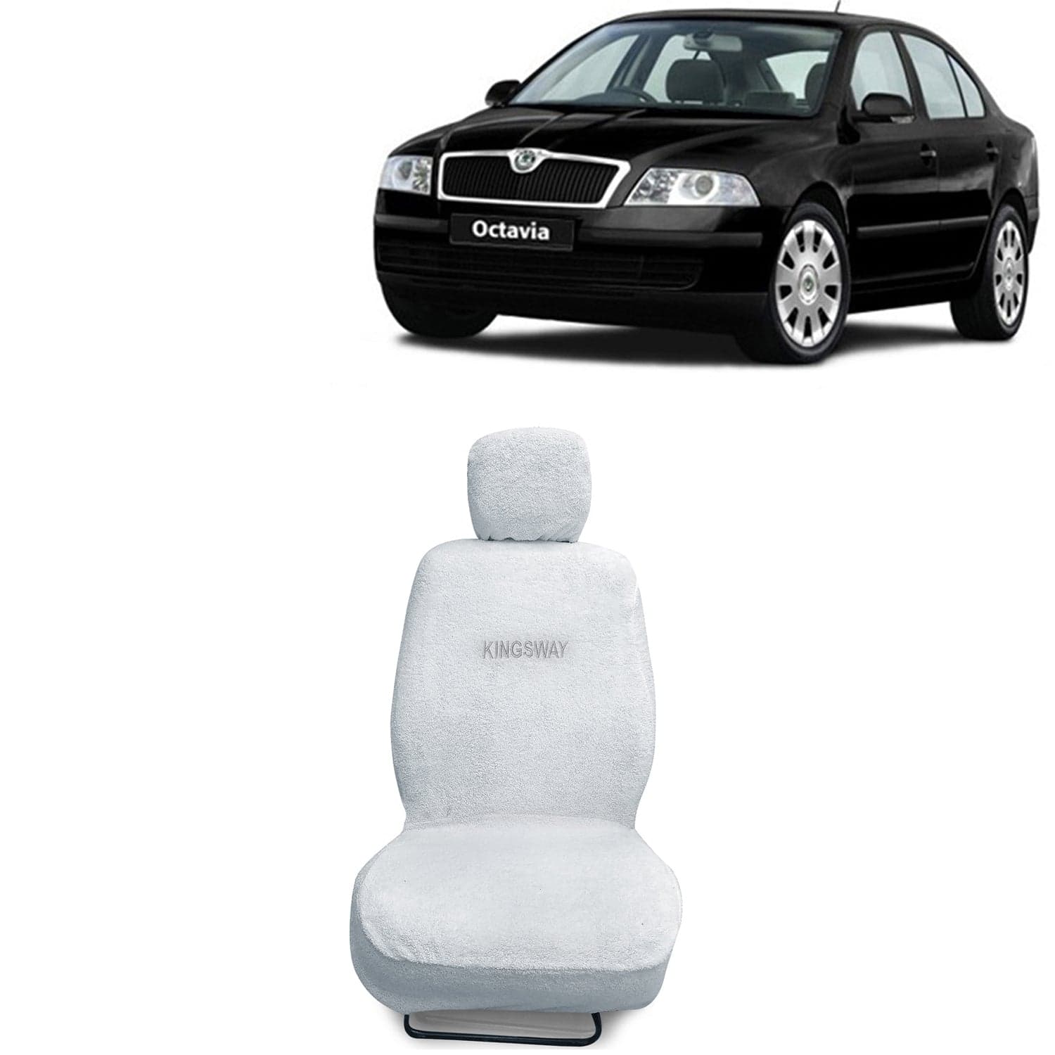 Octavia Seat Cover for (Year 2004 to 2013) All Model, Towel Fabric Car Seat Covers Compatible with Skoda Octavia, Complete Set (Car Specific Front + Rear Seat Covers), White Color