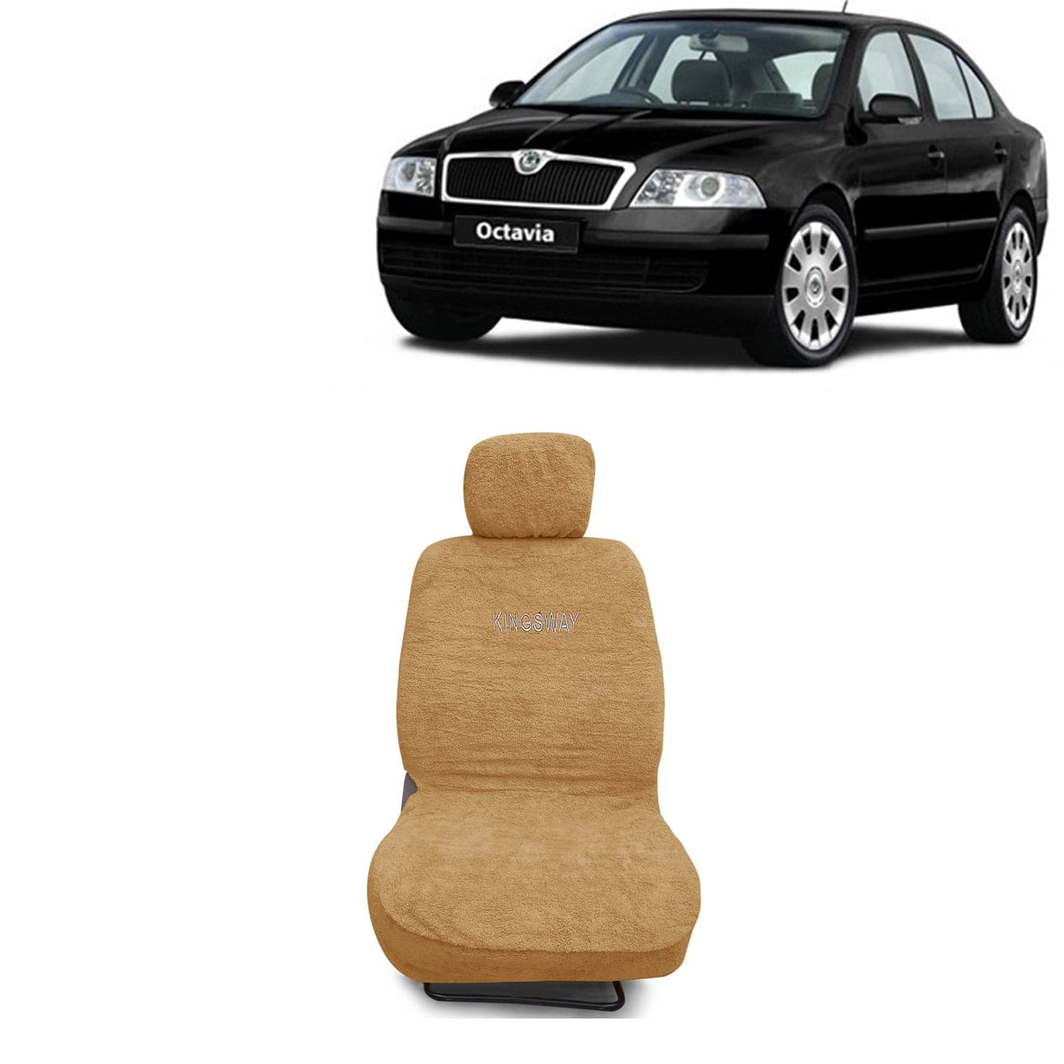 Octavia Seat Cover for (Year 2004 to 2013) All Model, Towel Fabric Car Seat Covers Compatible with Skoda Octavia, Complete Set (Car Specific Front + Rear Seat Covers), Beige Color