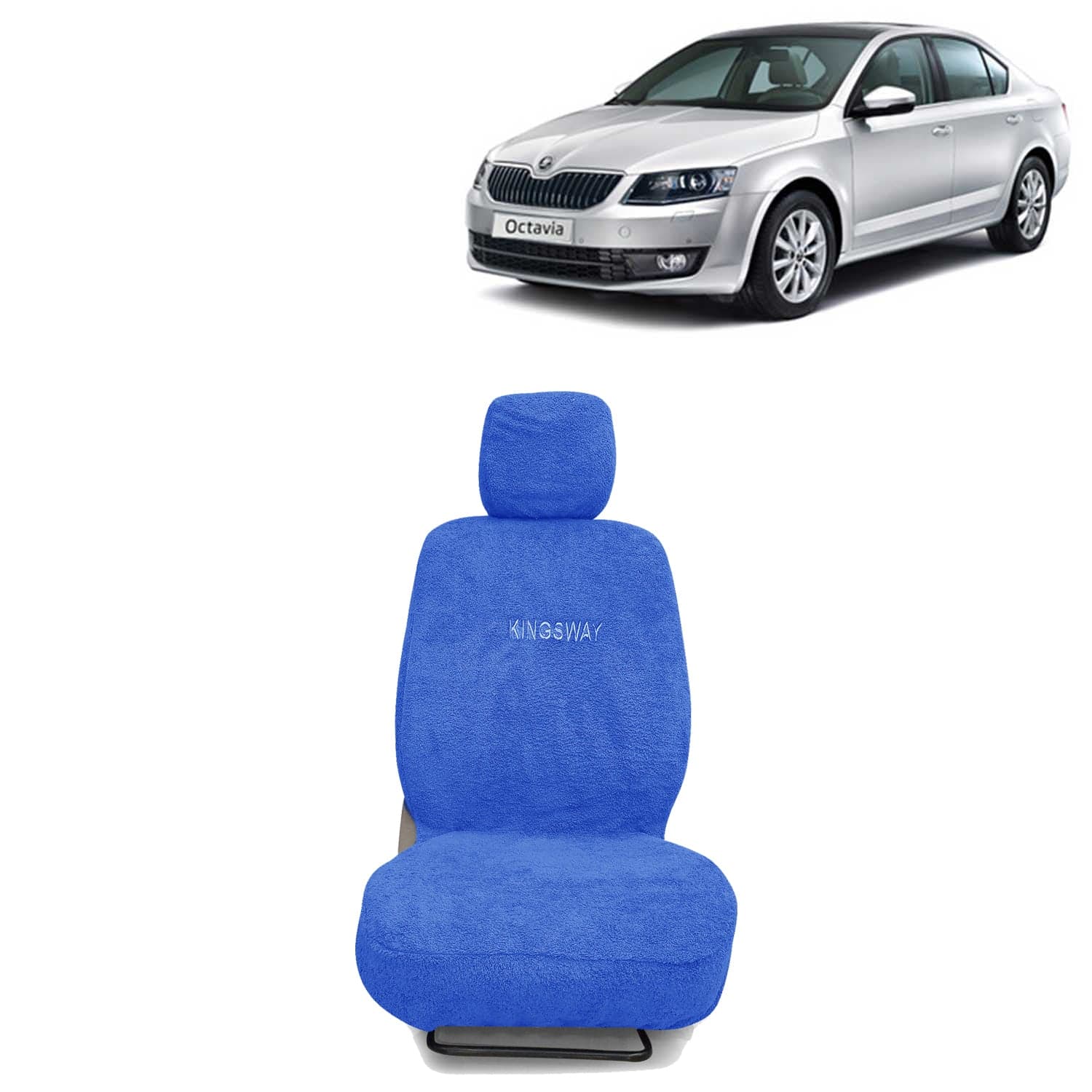 Octavia Seat Cover for (Year 2013 to 2018) All Model, Towel Fabric Car Seat Covers Compatible with Skoda Octavia, Complete Set (Car Specific Front + Rear Seat Covers), Blue Color