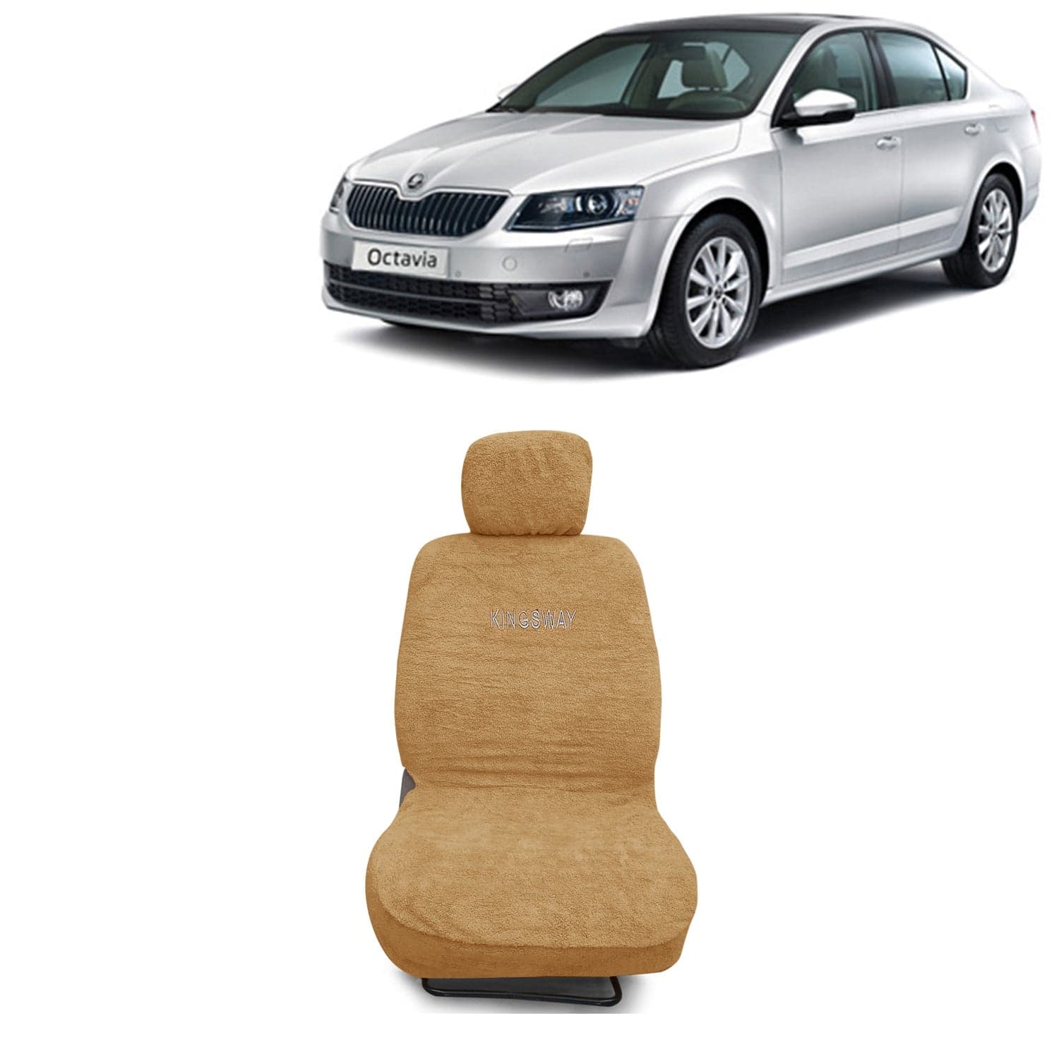 Octavia Seat Cover for (Year 2013 to 2018) All Model, Towel Fabric Car Seat Covers Compatible with Skoda Octavia, Complete Set (Car Specific Front + Rear Seat Covers), Beige Color