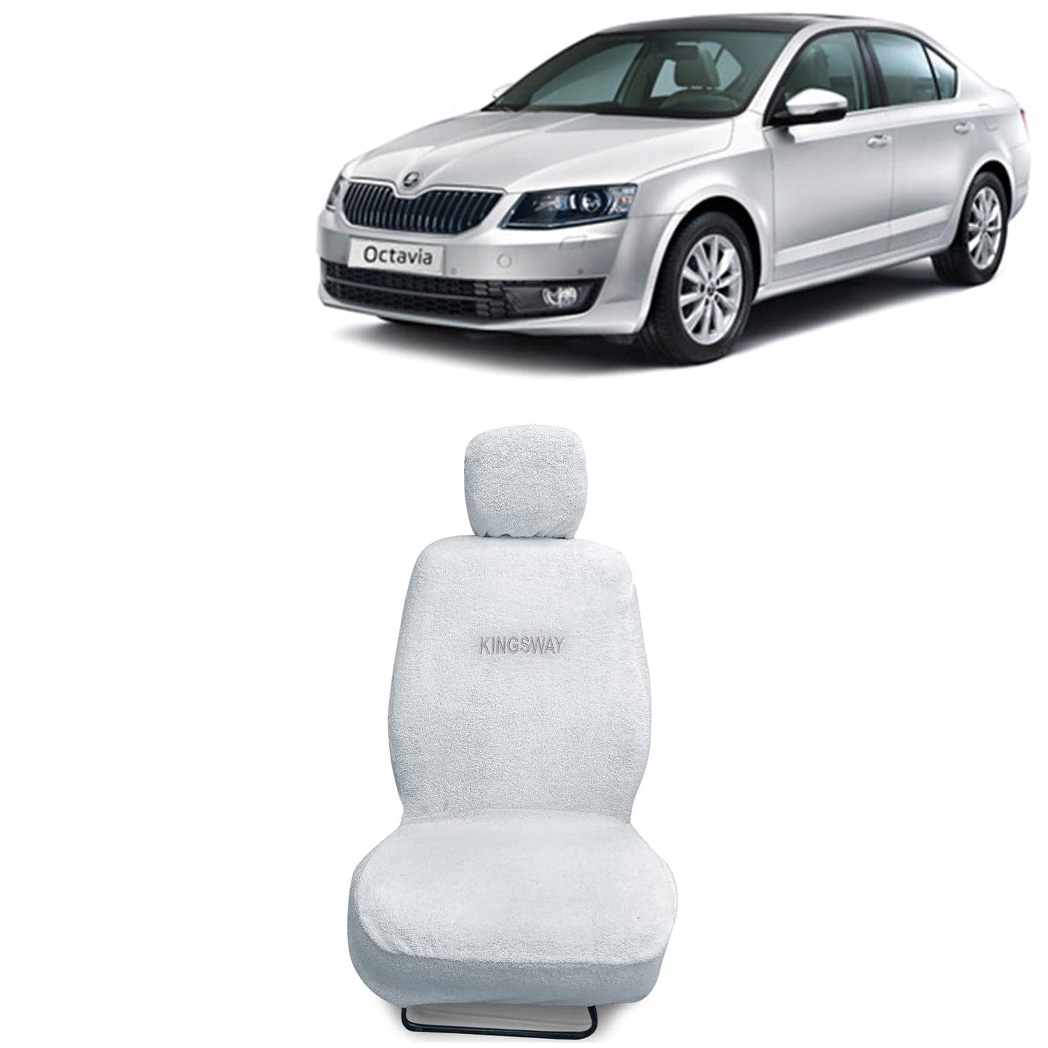 Octavia Seat Cover for (Year 2013 to 2018) All Model, Towel Fabric Car Seat Covers Compatible with Skoda Octavia, Complete Set (Car Specific Front + Rear Seat Covers), White Color