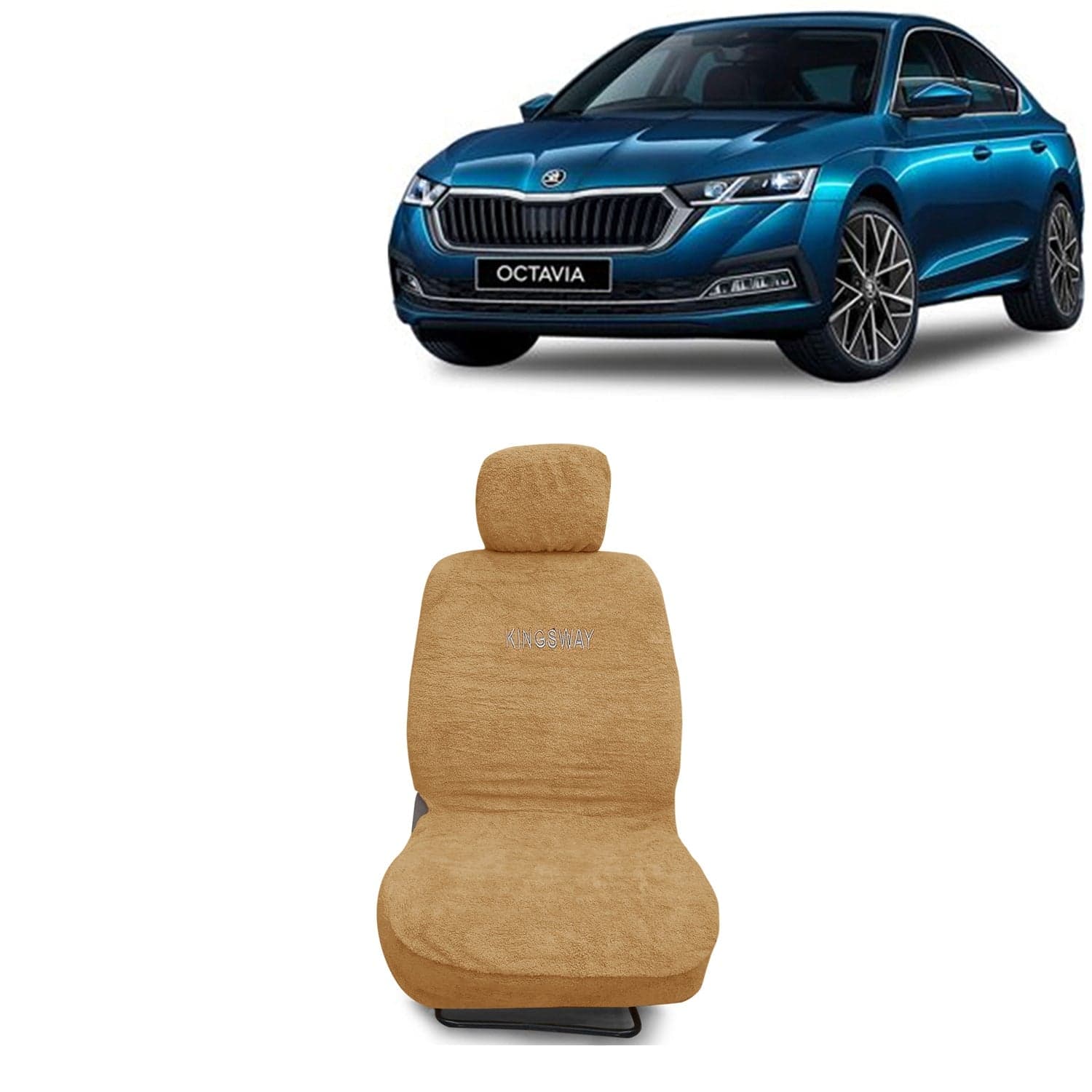 Octavia Seat Cover for (Year 2019 to 2020) All Model, Towel Fabric Car Seat Covers Compatible with Skoda Octavia, Complete Set (Car Specific Front + Rear Seat Covers), Beige Color