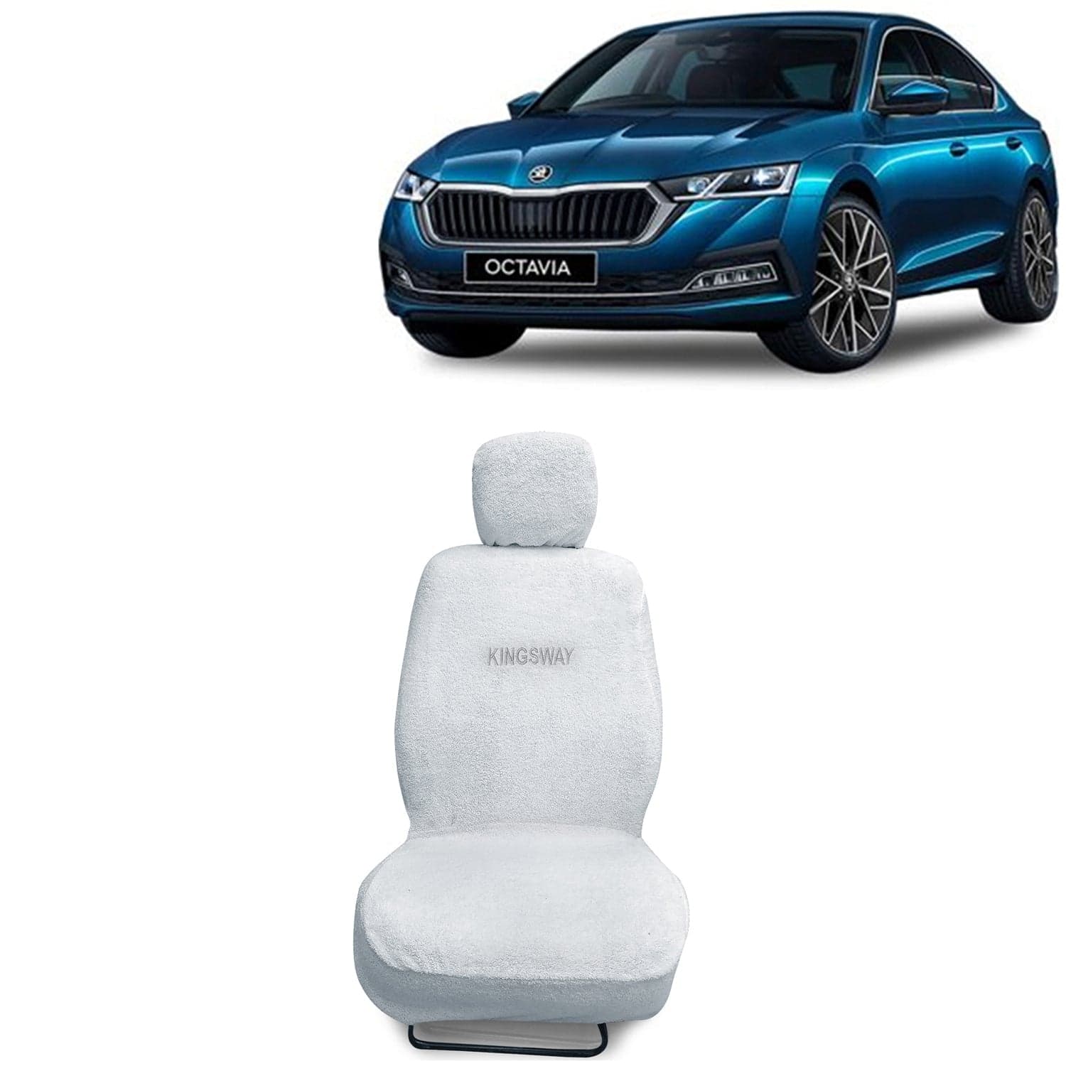 Octavia Seat Cover for (Year 2019 to 2020) All Model, Towel Fabric Car Seat Covers Compatible with Skoda Octavia, Complete Set (Car Specific Front + Rear Seat Covers), White Color