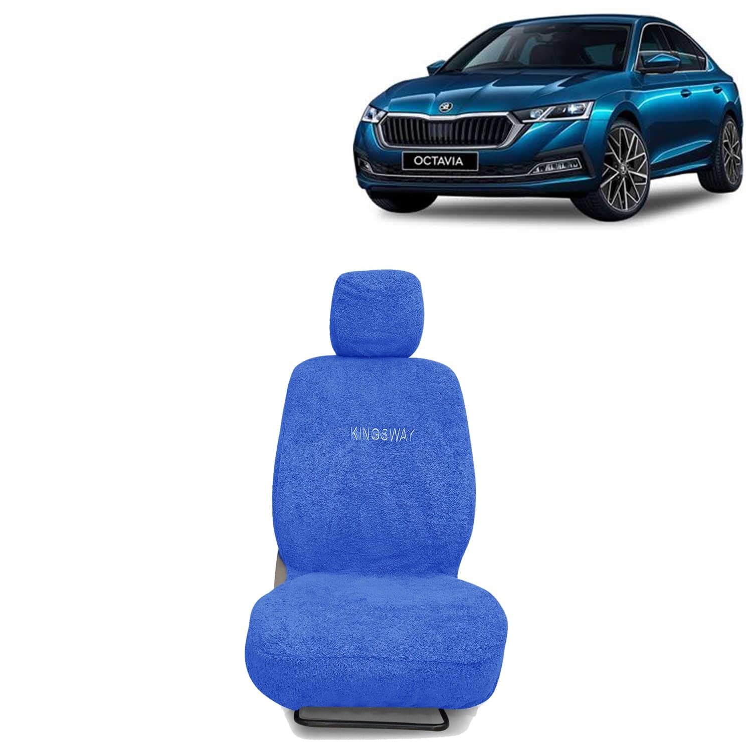 Octavia Seat Cover for (Year 2019 to 2020) All Model, Towel Fabric Car Seat Covers Compatible with Skoda Octavia, Complete Set (Car Specific Front + Rear Seat Covers), Blue Color