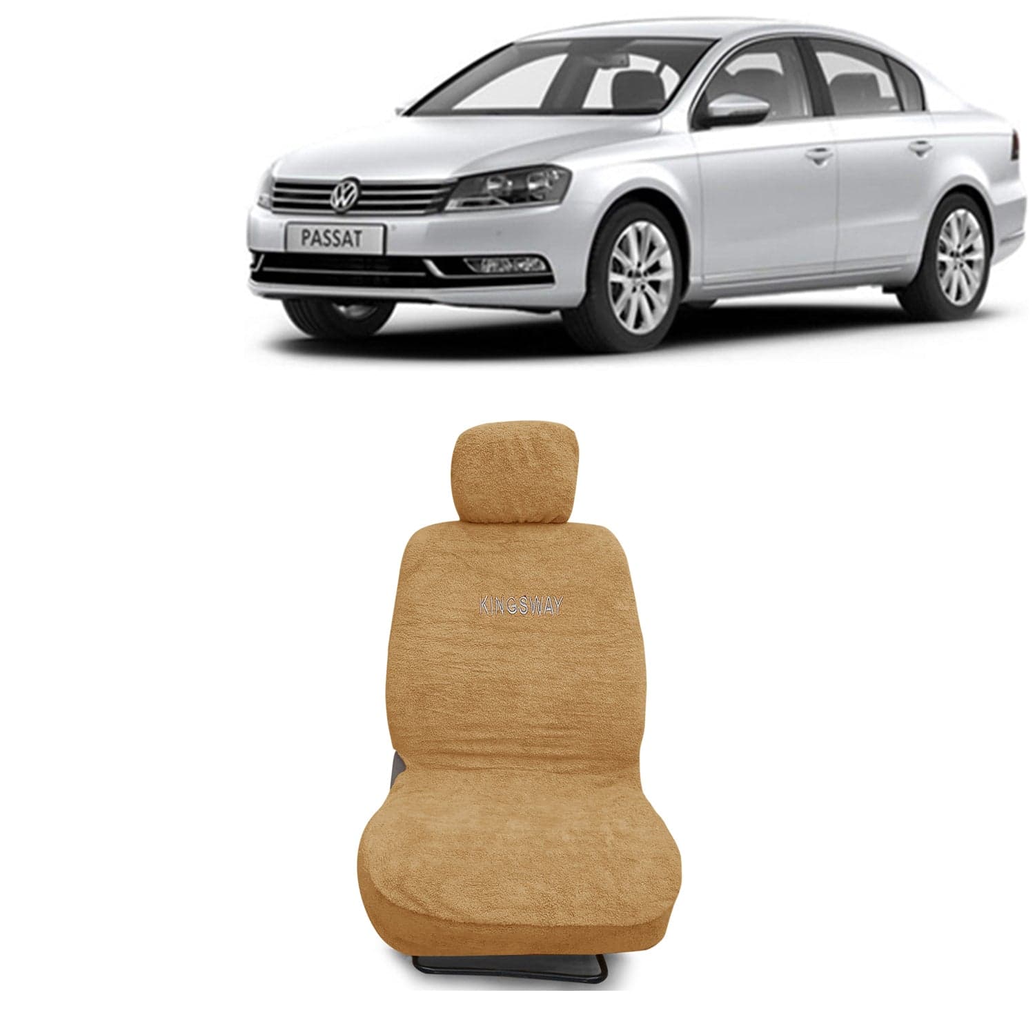 Passat Seat Cover for (Year 2015 to 2019) All Model, Towel Fabric Car Seat Covers Compatible with Volkswagen Passat, Complete Set (Car Specific Front + Rear Seat Covers), Beige Color