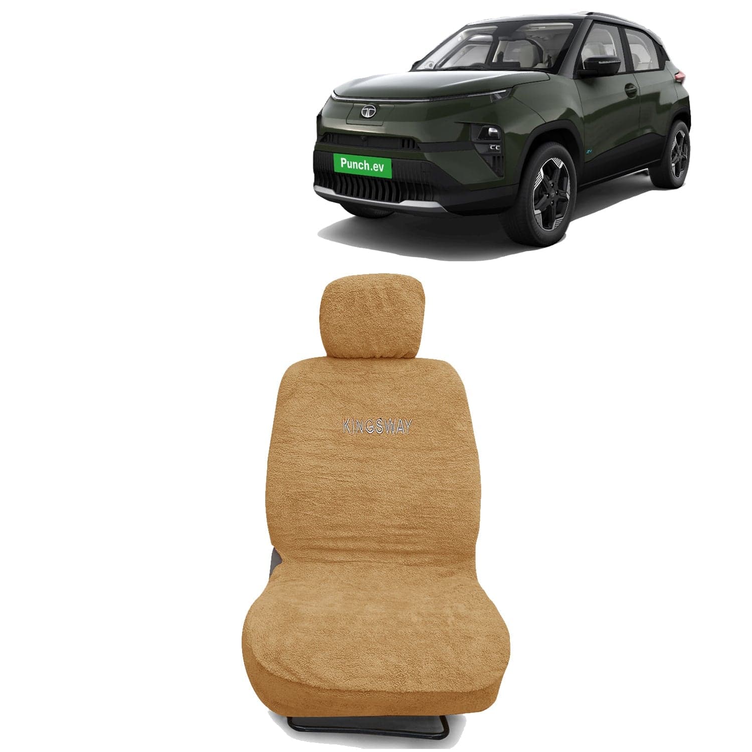 Punch EV Seat Cover for (Year 2024 Onwards) All Model, Towel Fabric Car Seat Covers Compatible with Tata Punch EV, Complete Set (Car Specific Front + Rear Seat Covers), Beige Color