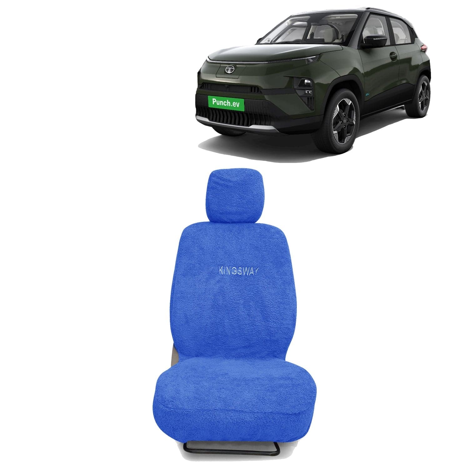Punch EV Seat Cover for (Year 2024 Onwards) All Model, Towel Fabric Car Seat Covers Compatible with Tata Punch EV, Complete Set (Car Specific Front + Rear Seat Covers), Blue Color