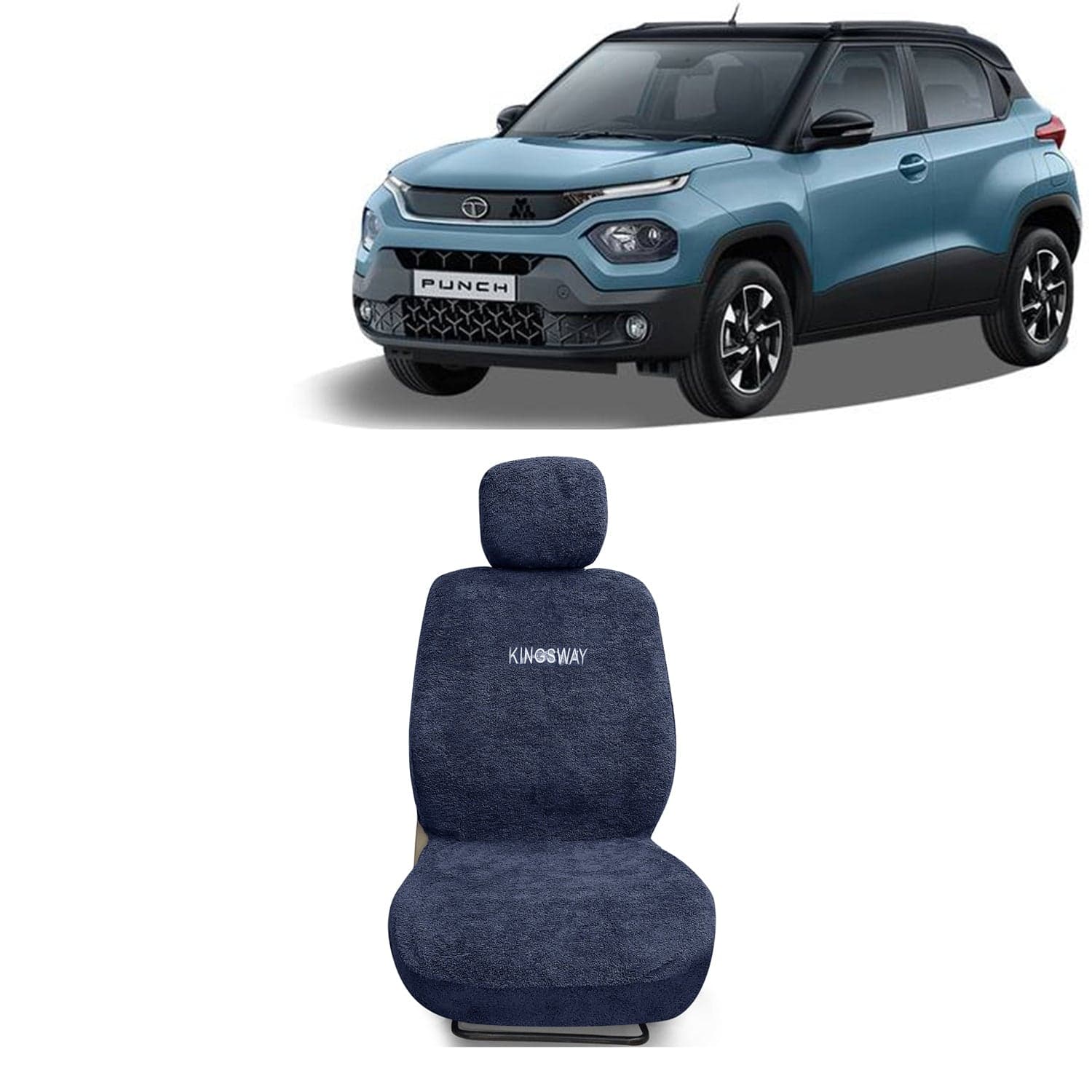 Punch Seat Cover for (Year 2021 Onwards) All Model, Towel Fabric Car Seat Covers Compatible with Tata Punch, Complete Set (Car Specific Front + Rear Seat Covers), Grey Color
