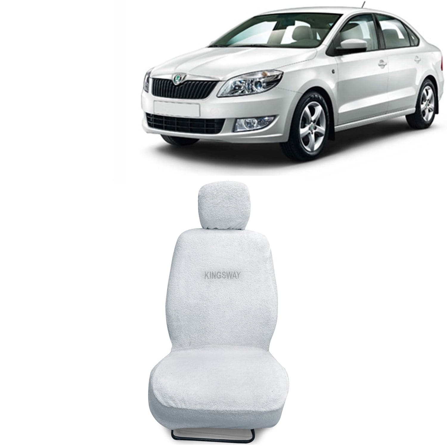 Rapid Seat Cover for (Year 2011 to 2016) All Model, Towel Fabric Car Seat Covers Compatible with Skoda Rapid, Complete Set (Car Specific Front + Rear Seat Covers), White Color