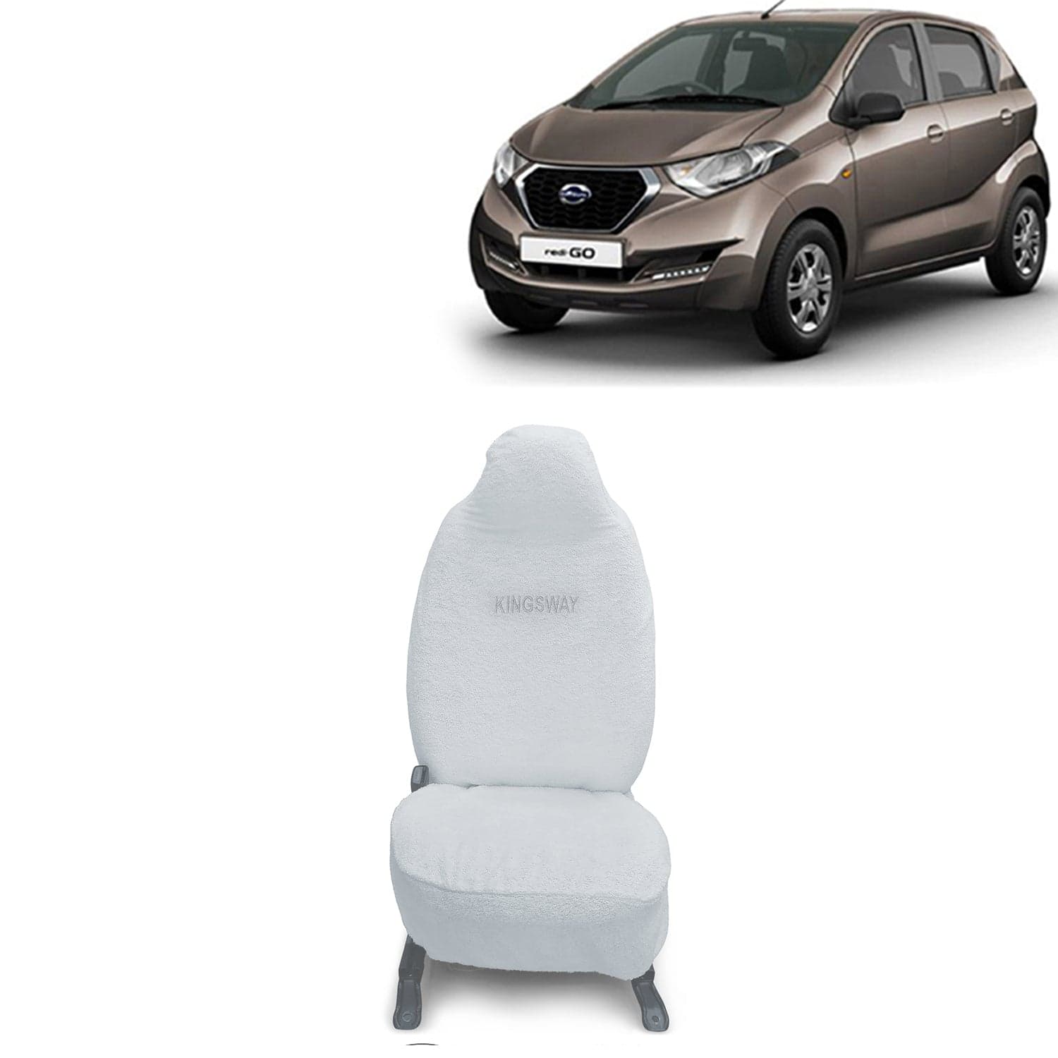 Redi Go Seat Cover for (Year 2016 to 2022) All Model, Towel Fabric Car Seat Covers Compatible with Datsun Redi Go, Complete Set (Car Specific Front + Rear Seat Covers), White Color