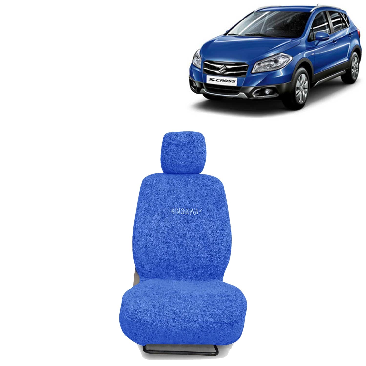 S Cross Seat Cover for (Year 2014 to 2017) All Model, Towel Fabric Car Seat Covers Compatible with Maruti Suzuki S Cross, Complete Set (Car Specific Front + Rear Seat Covers), Blue Color