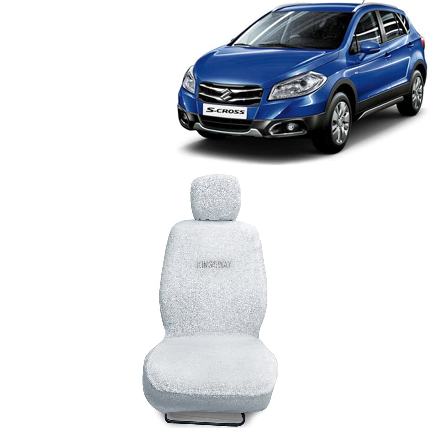 S Cross Seat Cover for (Year 2014 to 2017) All Model, Towel Fabric Car Seat Covers Compatible with Maruti Suzuki S Cross, Complete Set (Car Specific Front + Rear Seat Covers), White Color