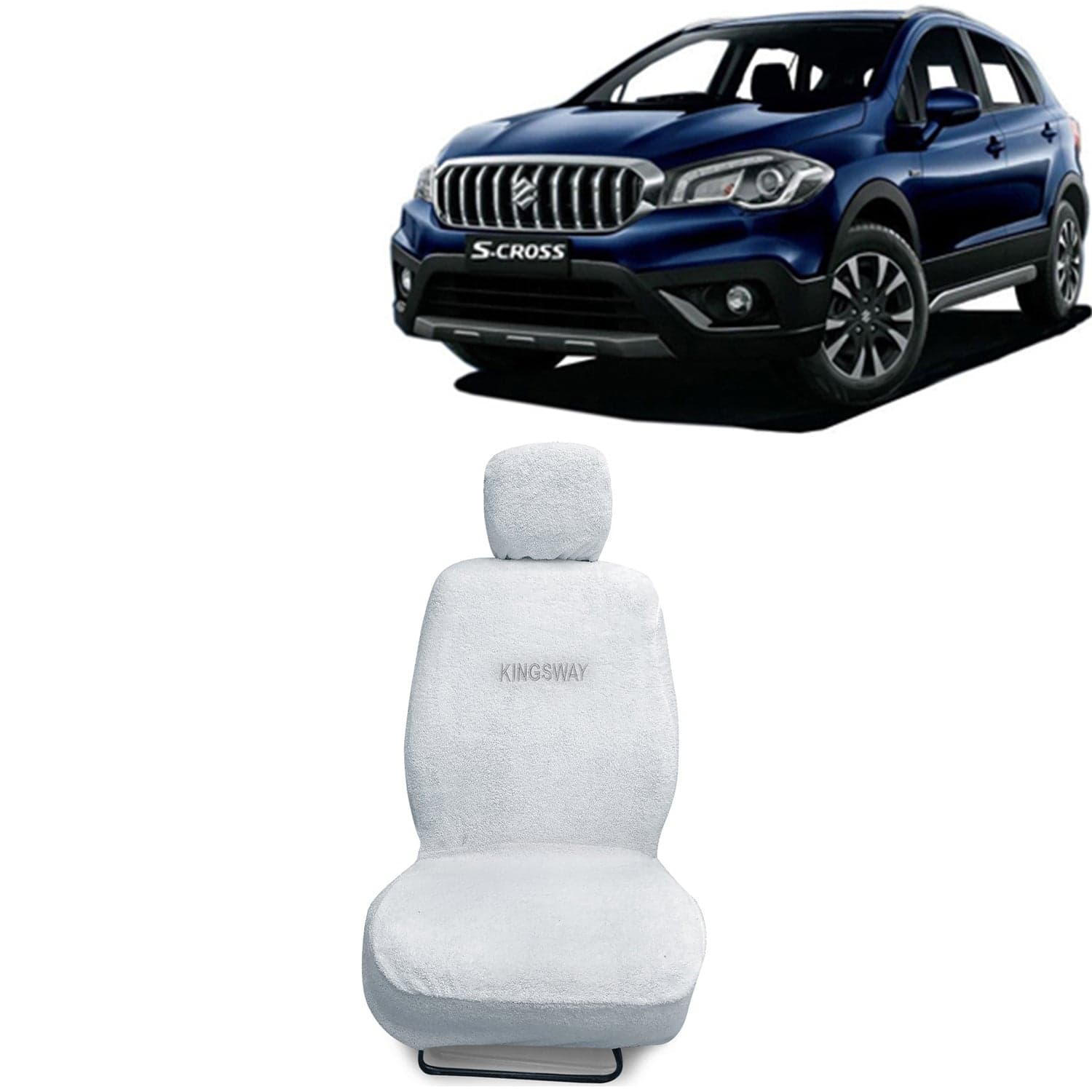S Cross Seat Cover for (Year 2018 to 2019) All Model, Towel Fabric Car Seat Covers Compatible with Maruti Suzuki S Cross, Complete Set (Car Specific Front + Rear Seat Covers), White Color