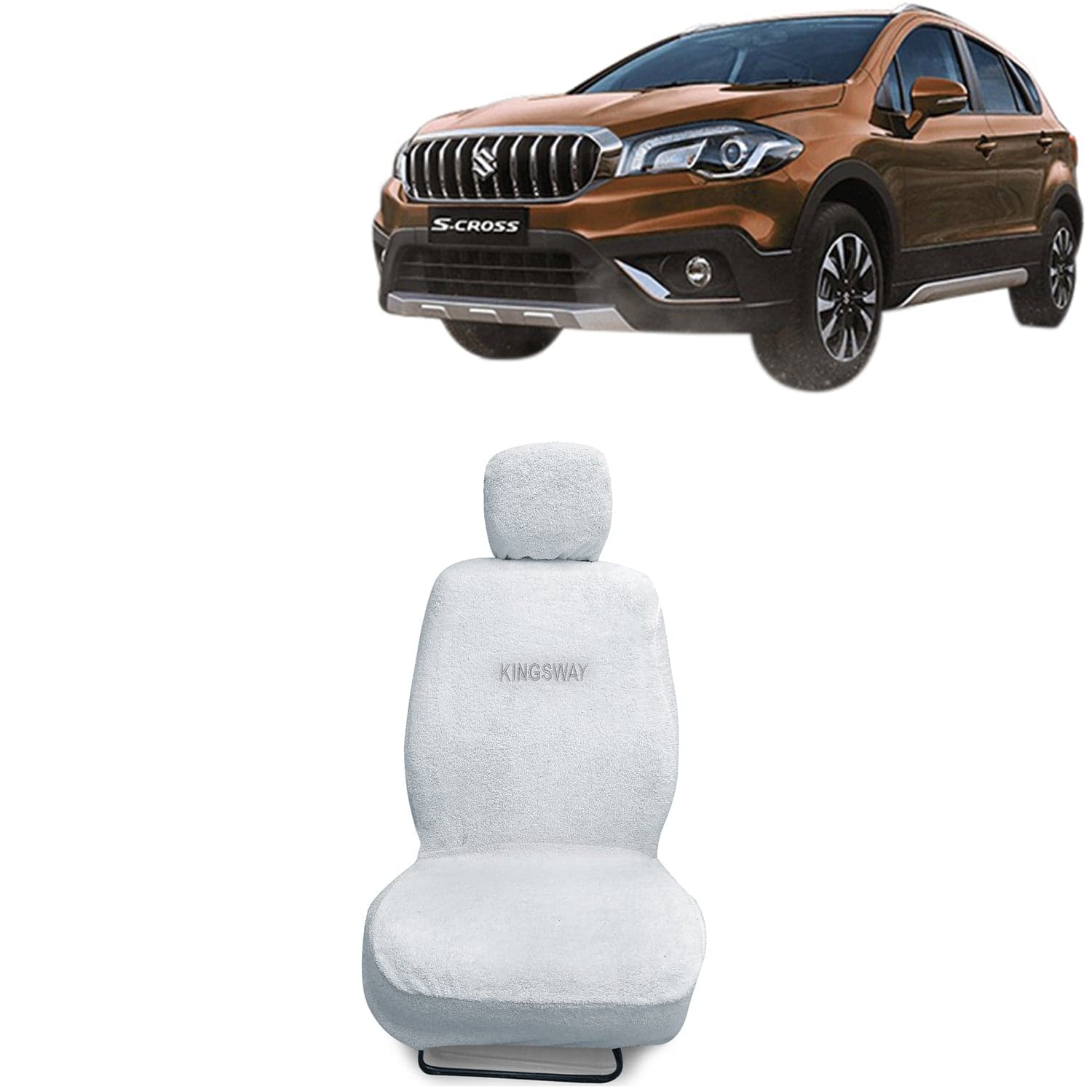 S Cross Seat Cover for (Year 2020 to 2022) All Model, Towel Fabric Car Seat Covers Compatible with Maruti Suzuki S Cross, Complete Set (Car Specific Front + Rear Seat Covers), White Color