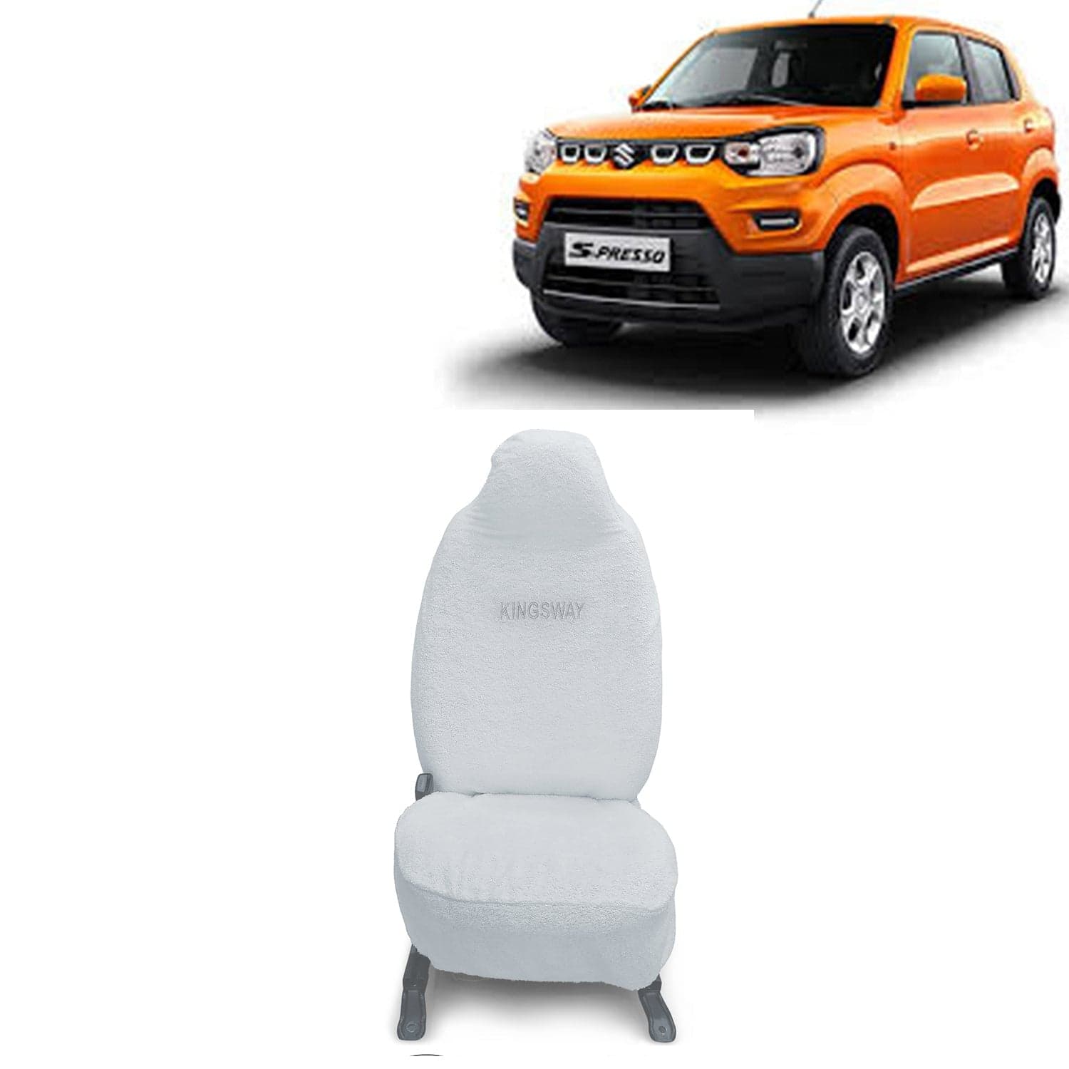 S Presso Seat Cover for (Year 2019 Onwards) All Model, Towel Fabric Car Seat Covers Compatible with Maruti Suzuki S Presso, Complete Set (Car Specific Front + Rear Seat Covers), White Color