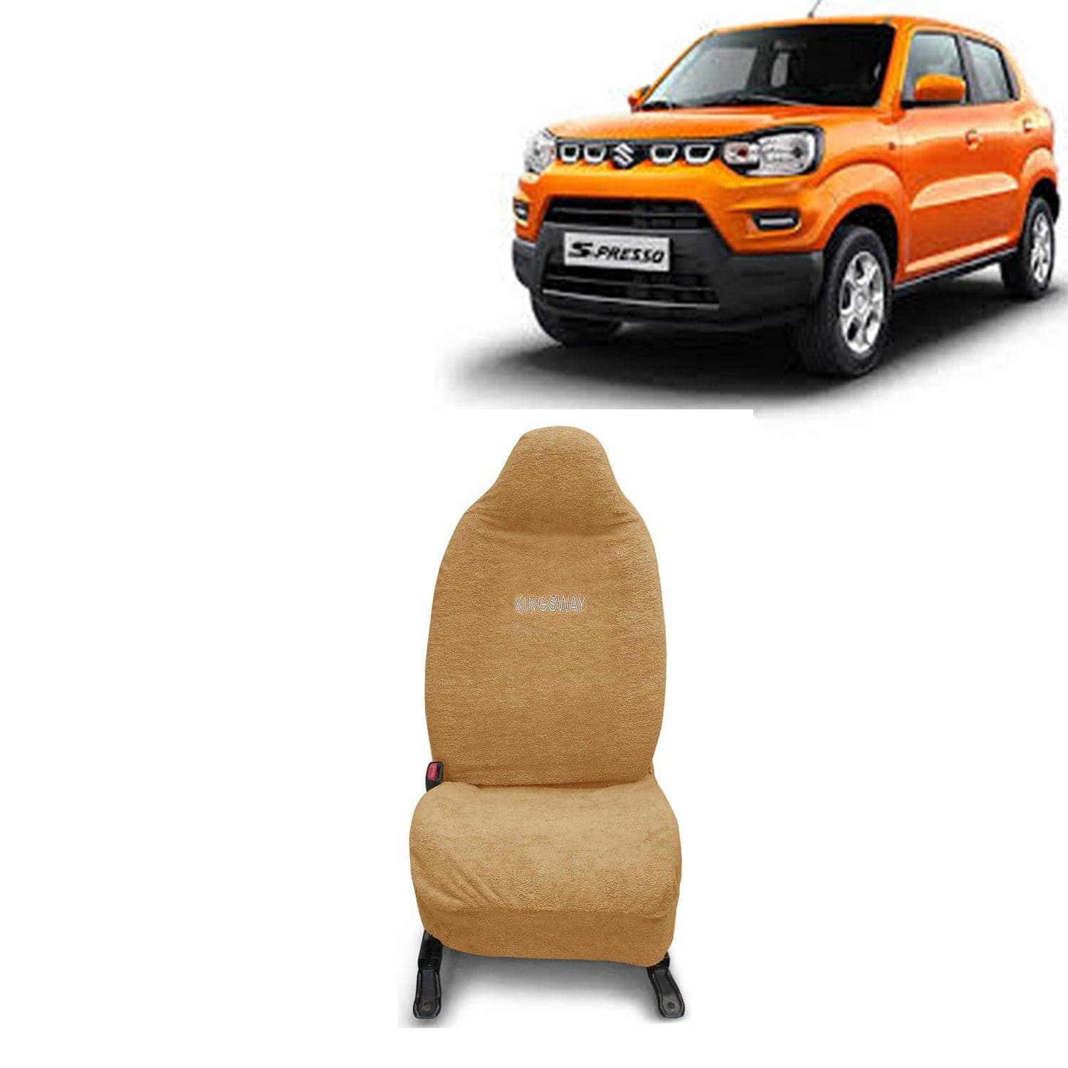 S Presso Seat Cover for (Year 2019 Onwards) All Model, Towel Fabric Car Seat Covers Compatible with Maruti Suzuki S Presso, Complete Set (Car Specific Front + Rear Seat Covers), Beige Color