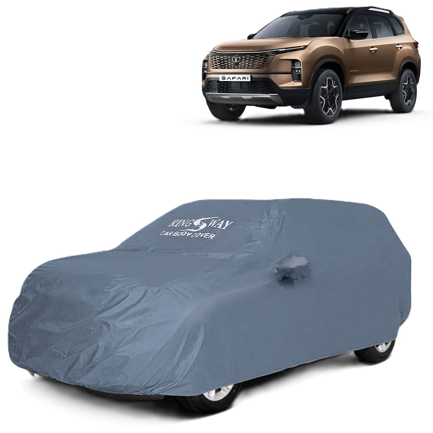 Safari Car Body Cover Dustproof with Mirror Pockets for (Year 2023 Onwards), Compatible with Tata Safari Car Cover, Comes with Bird Poop, Scratch, UV and Paint Protection, Grey Matty