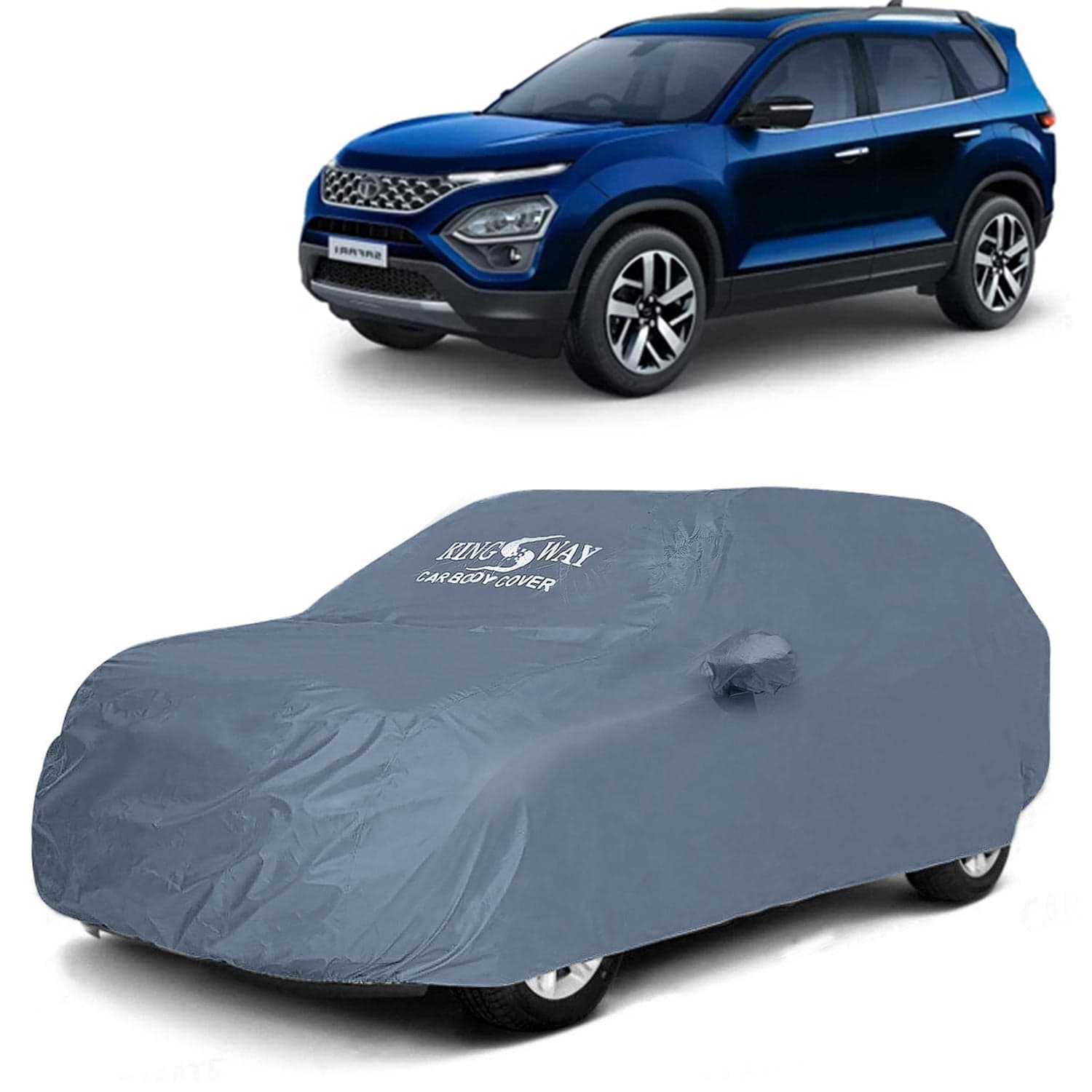 Safari Car Body Cover Dustproof with Mirror Pockets for (Year 2021 to 2023), Compatible with Tata Safari Car Cover, Comes with Bird Poop, Scratch, UV and Paint Protection, Grey Matty