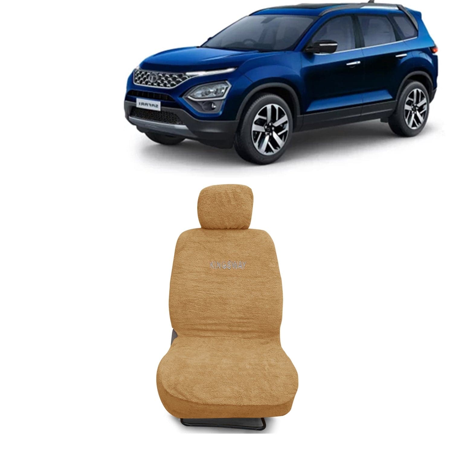 Safari Seat Cover for (Year 2021 to 2023) All Model, Towel Fabric Car Seat Covers Compatible with Tata Safari 7 Seater, Complete Set (Car Specific Front + Rear Seat Covers), Beige Color