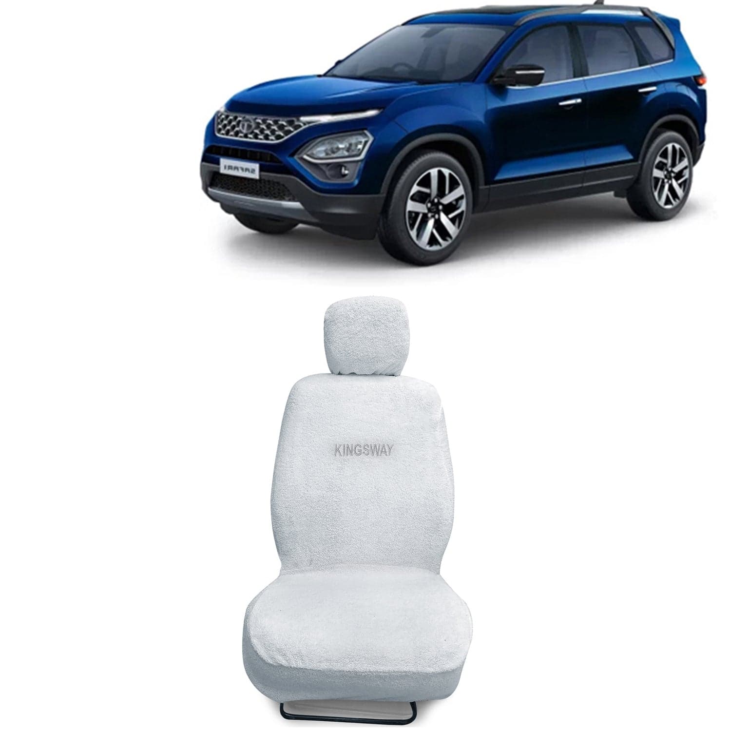 Safari Seat Cover for (Year 2021 to 2023) All Model, Towel Fabric Car Seat Covers Compatible with Tata Safari 6 Seater, Complete Set (Car Specific Front + Rear Seat Covers), White Color