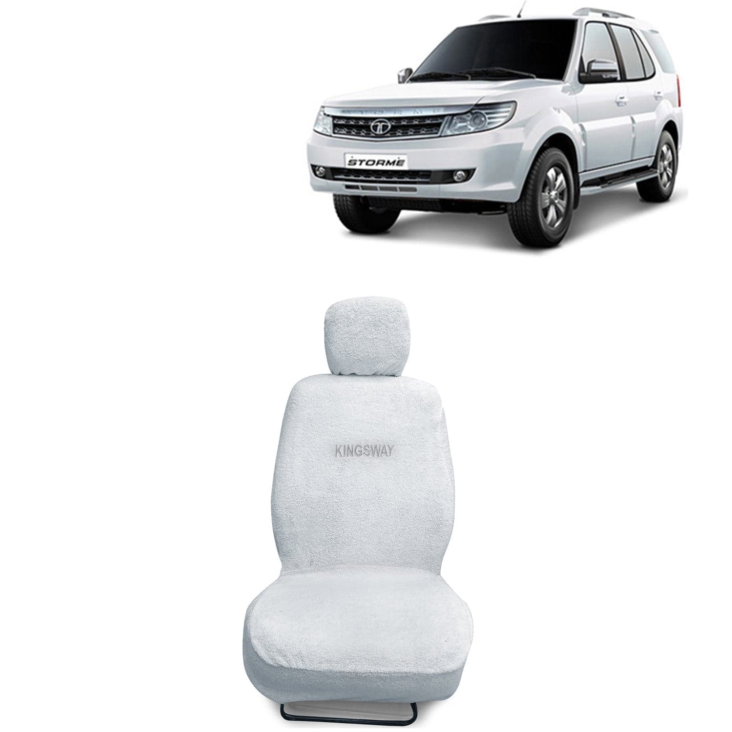 Safari Storme Seat Cover for (Year 2012 to 2020), Towel Fabric Car Seat Covers Compatible with Tata Safari Storme, Complete Set (Car Specific Front + Rear Seat Covers), White Color