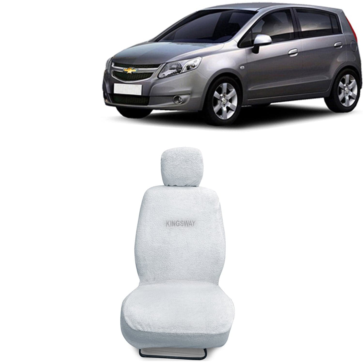 Sail UVA Seat Cover for (Year 2012 to 2017) All Model, Towel Fabric Car Seat Covers Compatible with Chevrolet Sail UVA, Complete Set (Car Specific Front + Rear Seat Covers), White Color