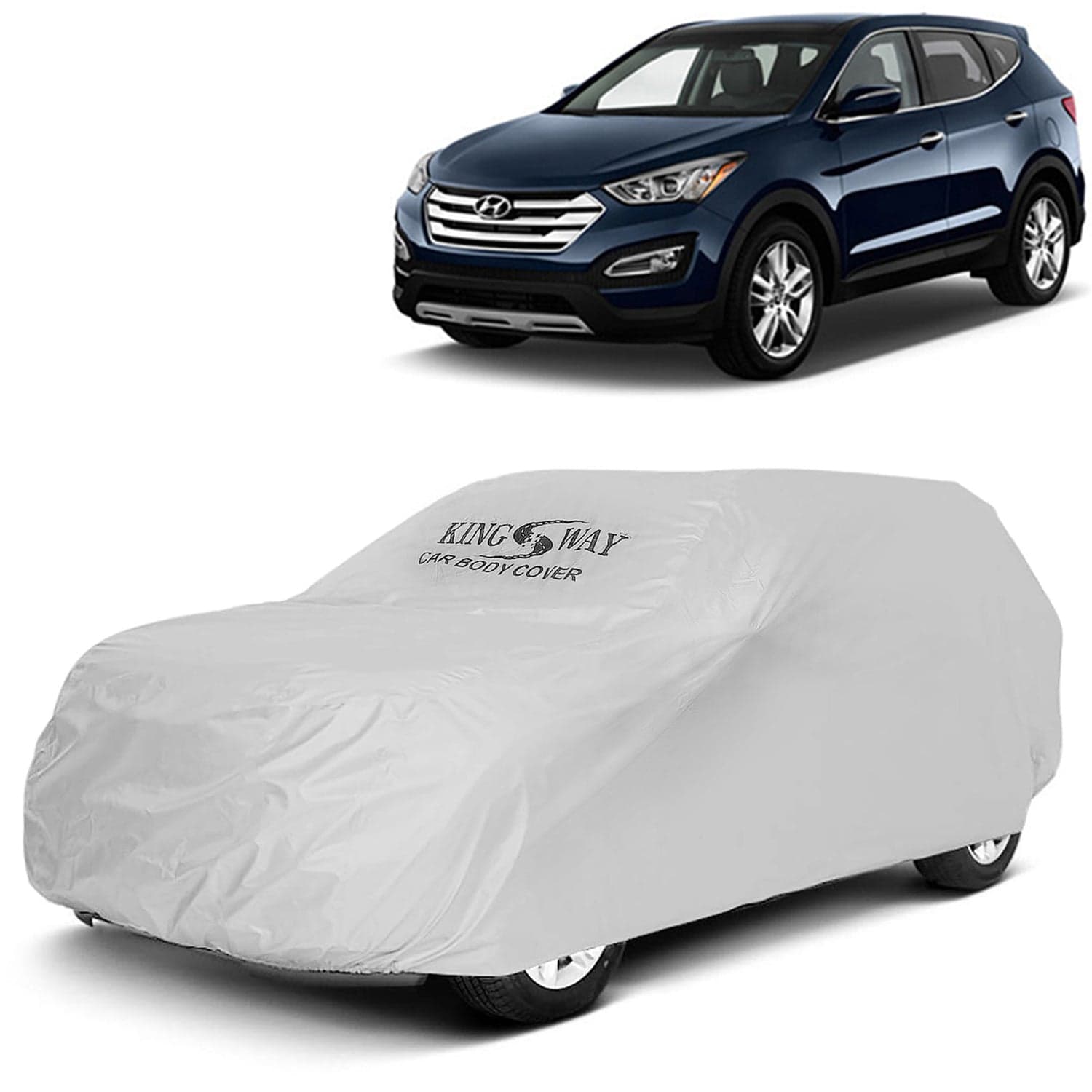 Santa Fe Car Body Cover Dustproof for (Year 2013 to 2017) All Model, Compatible with Hyundai Santa Fe Car Cover, Comes with Bird Droppings, Scratch, UV and Paint Protection, Silver Matty