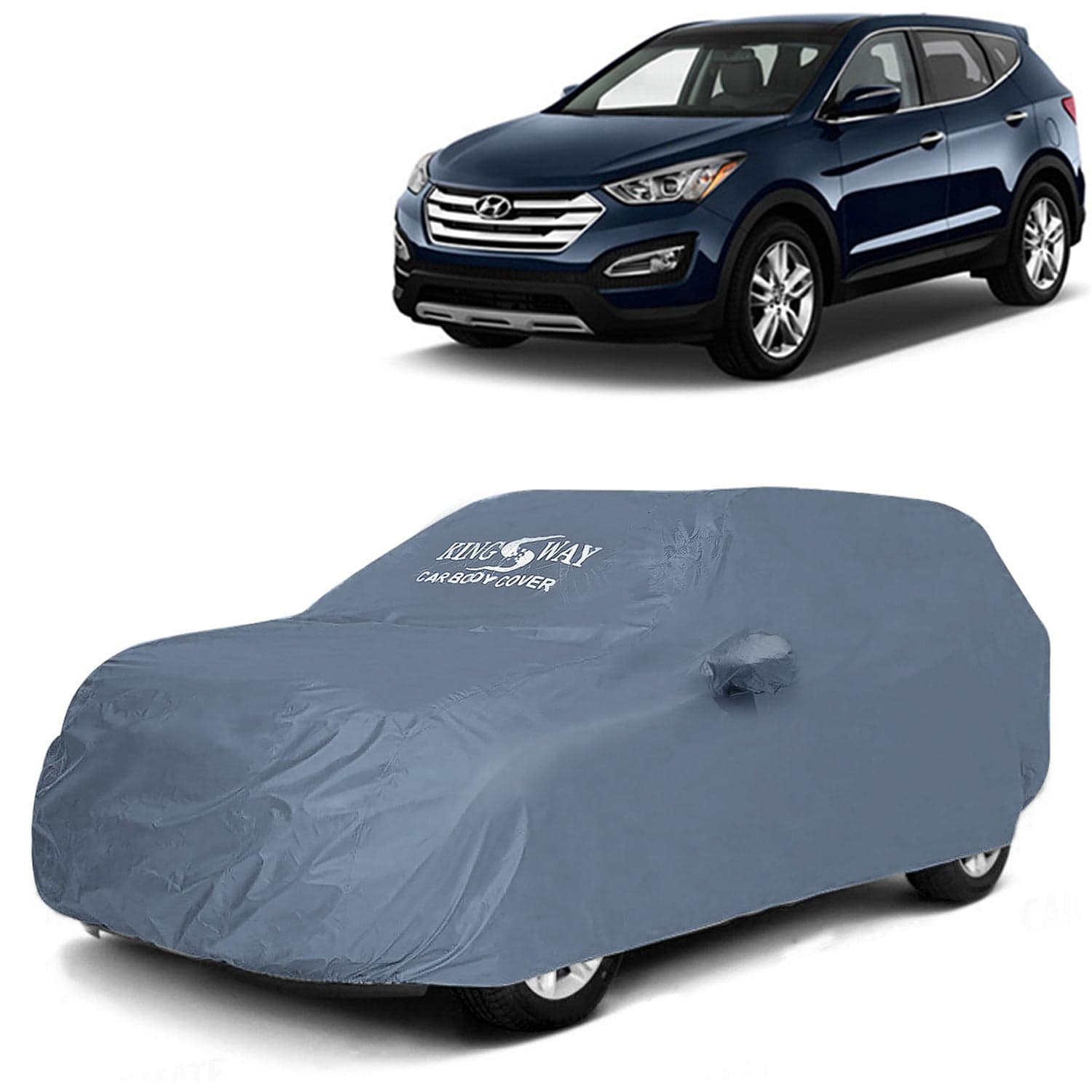 Santa Fe Car Body Cover Dustproof with Mirror Pockets for (Year 2013 to 2017), Compatible with Hyundai Santa Fe Car Cover, Comes with Bird Poop, Scratch, UV and Paint Protection, Grey Matty