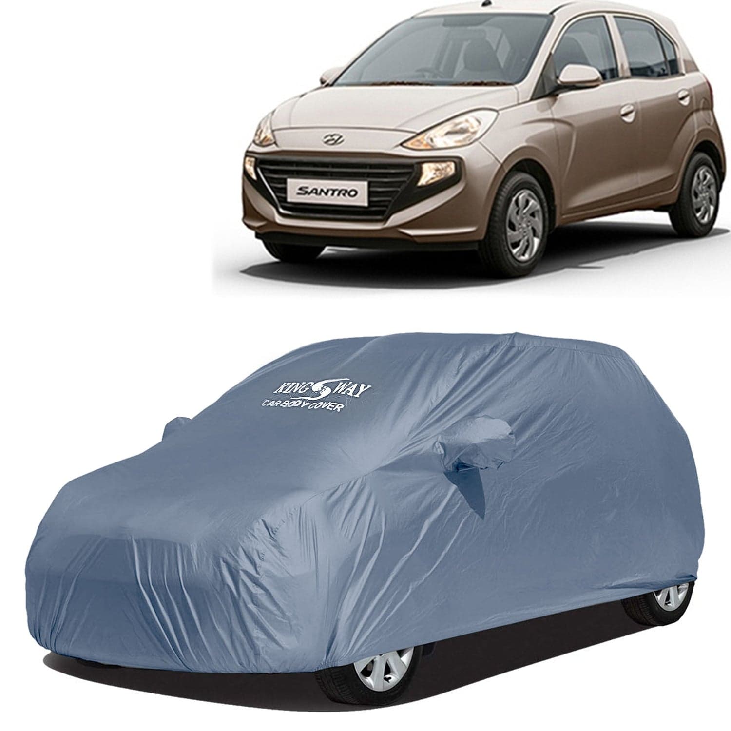 Santro Car Body Cover Dustproof with Mirror Pockets for (Year 2018 to 2022), Compatible with Hyundai Santro Car Cover, Comes with Bird Poop, Scratch, UV and Paint Protection, Grey Matty