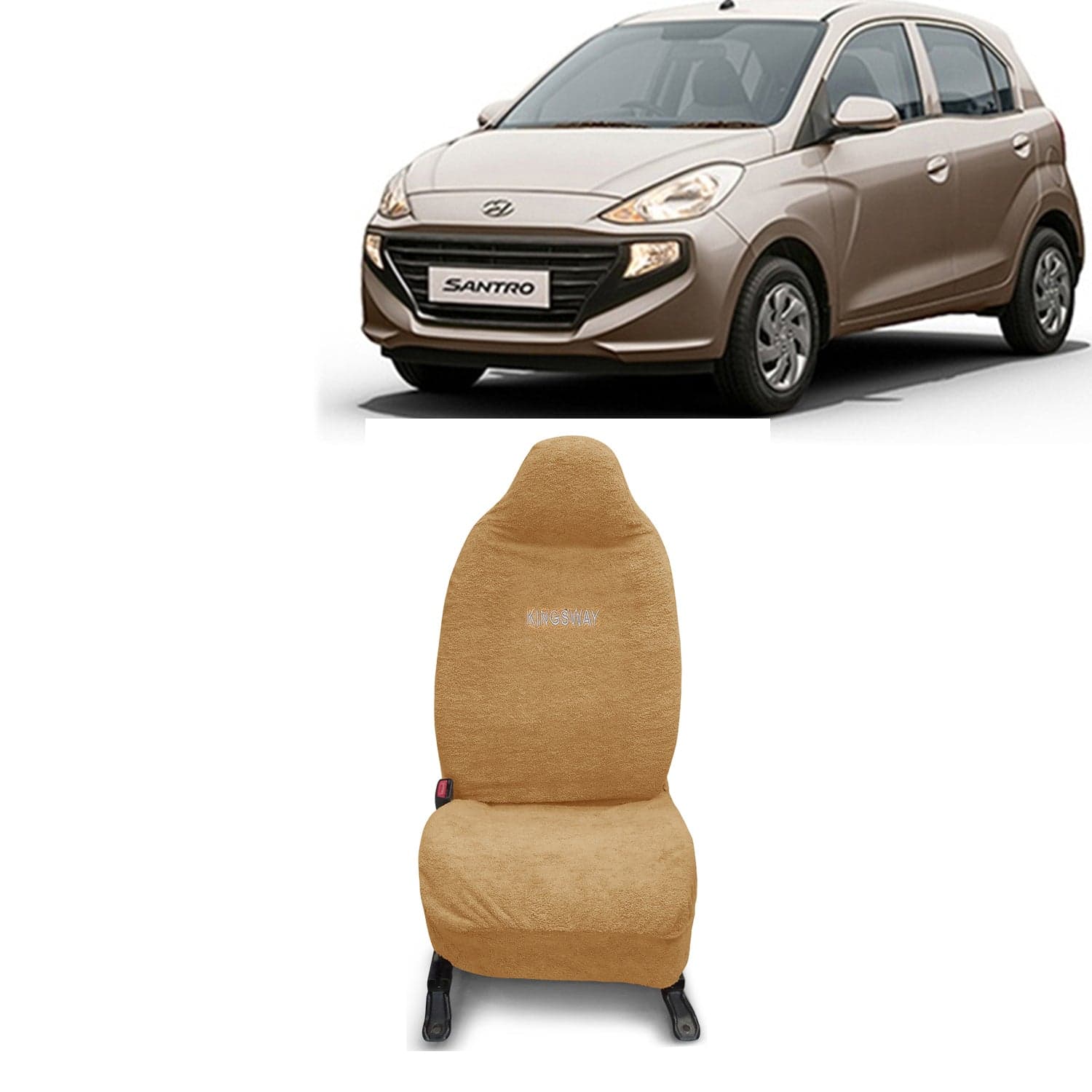 Santro Seat Cover for (Year 2018 to 2022) All Model, Towel Fabric Car Seat Covers Compatible with Hyundai Santro, Complete Set (Car Specific Front + Rear Seat Covers), Beige Color