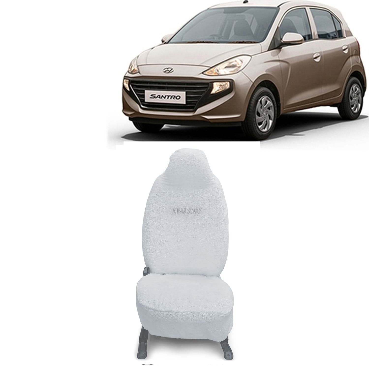 Santro Seat Cover for (Year 2018 to 2022) All Model, Towel Fabric Car Seat Covers Compatible with Hyundai Santro, Complete Set (Car Specific Front + Rear Seat Covers), White Color
