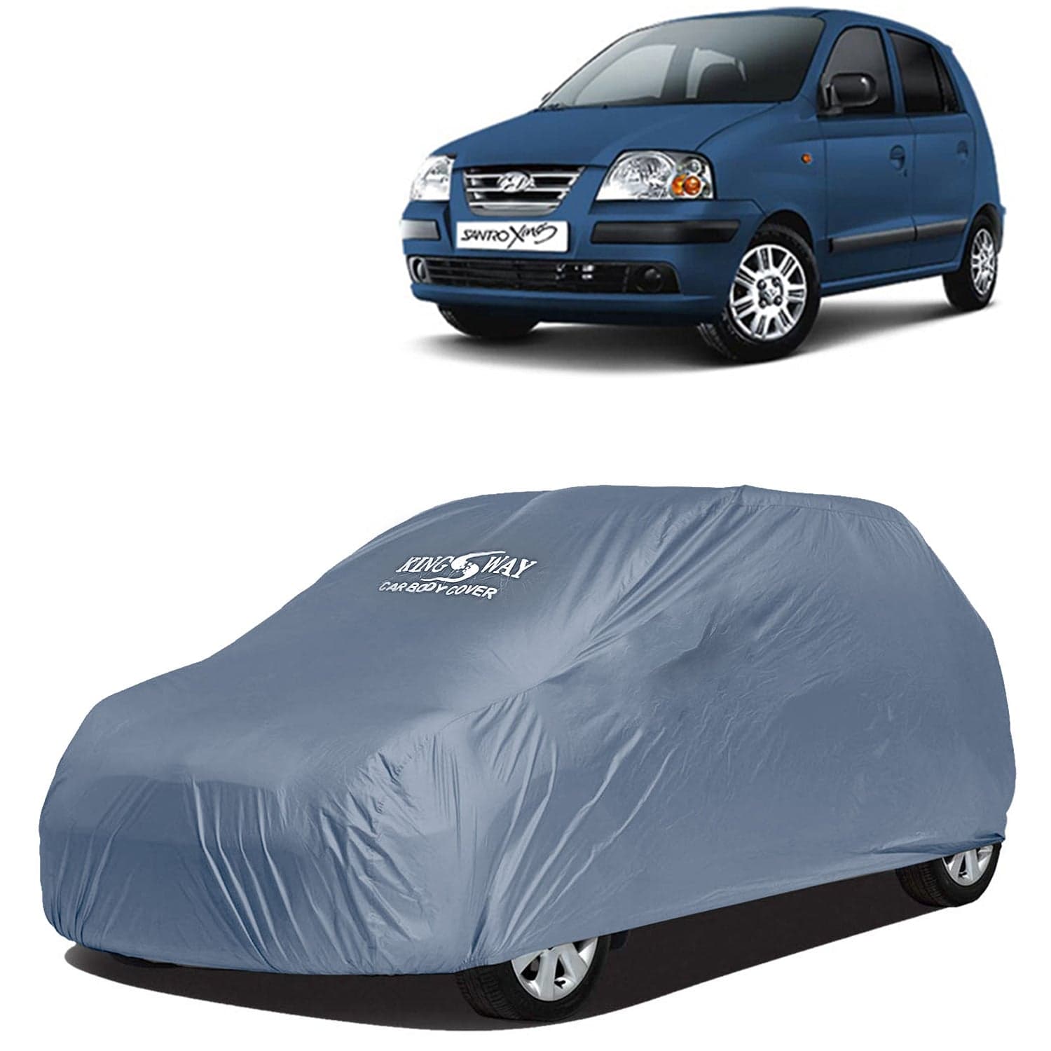 Santro Xing Car Body Cover Dustproof for (Year 2003 to 2018) All Model, Compatible with Hyundai Santro Xing Car Cover, Comes with Bird Droppings, Scratch, UV and Paint Protection, Grey Matty