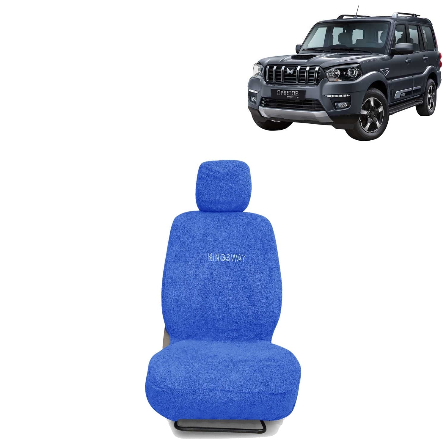 Scorpio Classic Seat Cover for (Year 2022 Onwards), Towel Fabric Car Seat Covers Compatible with Mahindra Scorpio Classic, Complete Set (Car Specific Front + Rear Seat Covers), Blue Color