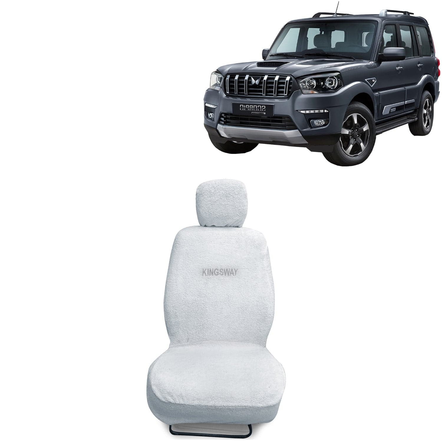 Scorpio Classic Seat Cover for (Year 2022 Onwards), Towel Fabric Car Seat Covers Compatible with Mahindra Scorpio Classic, Complete Set (Car Specific Front + Rear Seat Covers), White Color