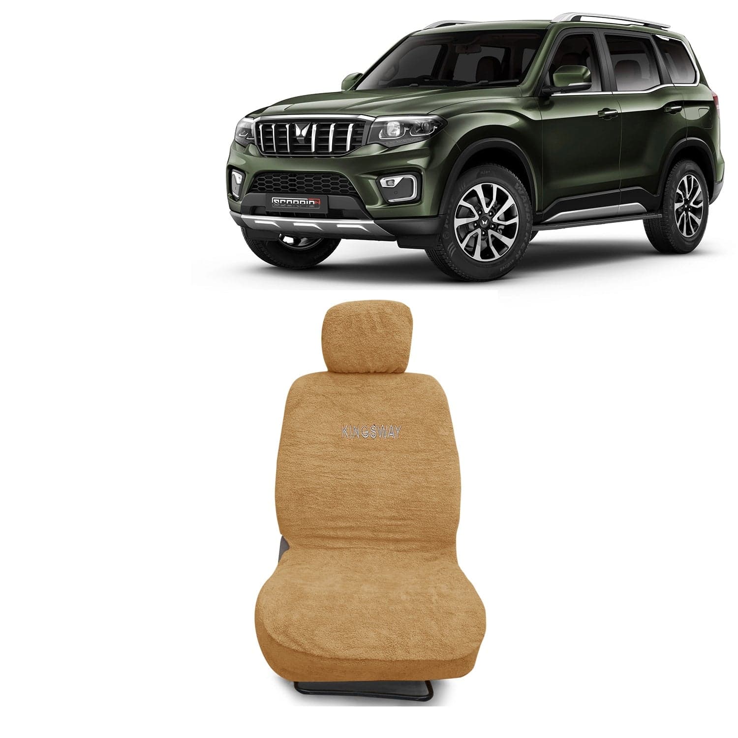Scorpio N Seat Cover for (Year 2022 Onwards), Towel Fabric Car Seat Covers Compatible with Mahindra Scorpio N 7 Seater (Car Specific Set Front + Rear Seat Covers), Beige Color