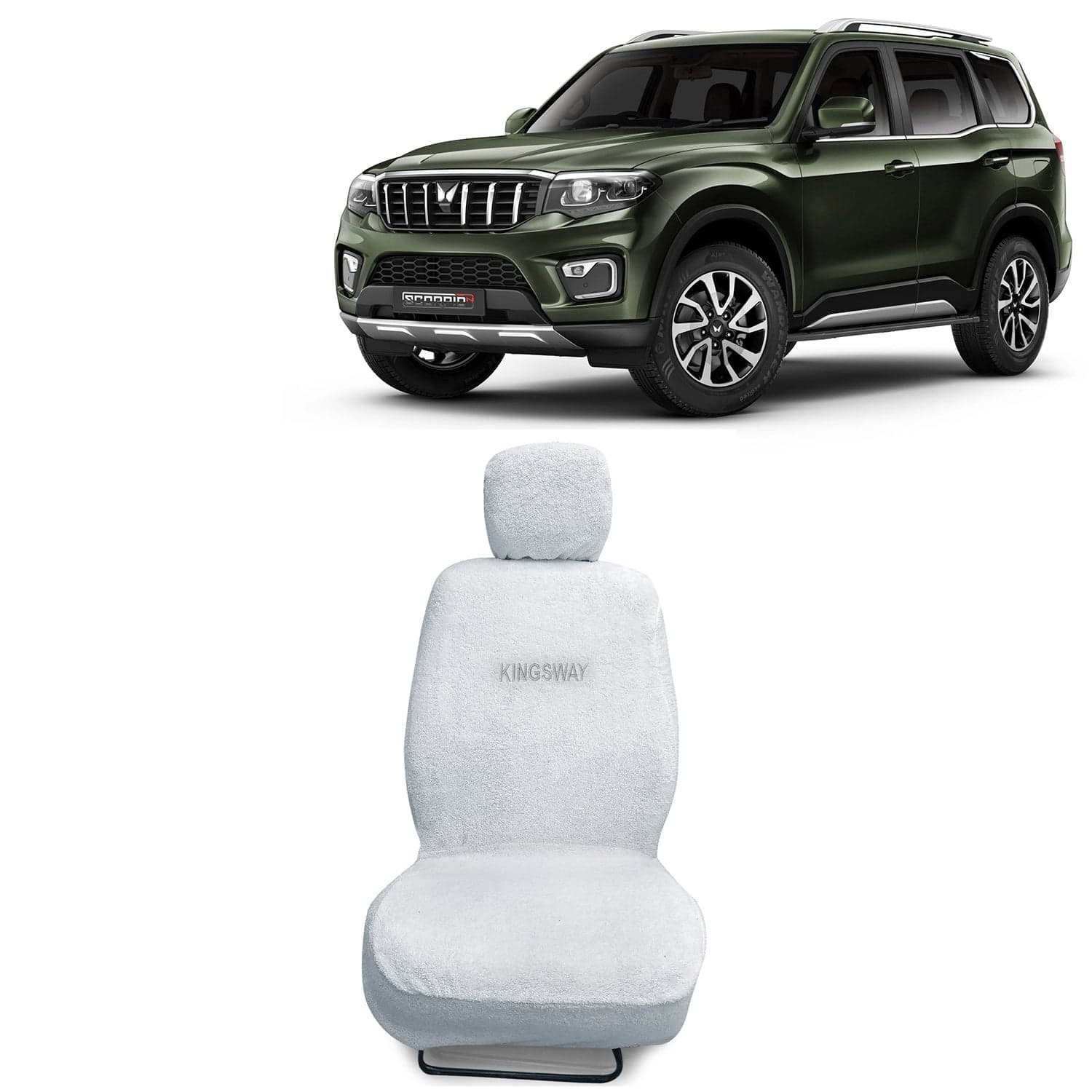 Scorpio N Seat Cover for (Year 2022 Onwards), Towel Fabric Car Seat Covers Compatible with Mahindra Scorpio N 6 Seater (Car Specific Set Front + Rear Seat Covers), White Color