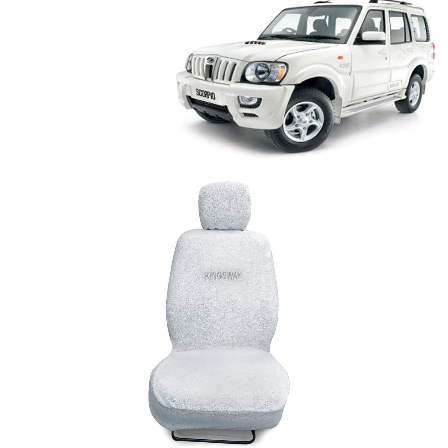 Scorpio Seat Cover for (Year 2006 to 2014) All Model, Towel Fabric Car Seat Covers Compatible with Mahindra Scorpio, Complete Set (Car Specific Front + Rear Seat Covers), White Color