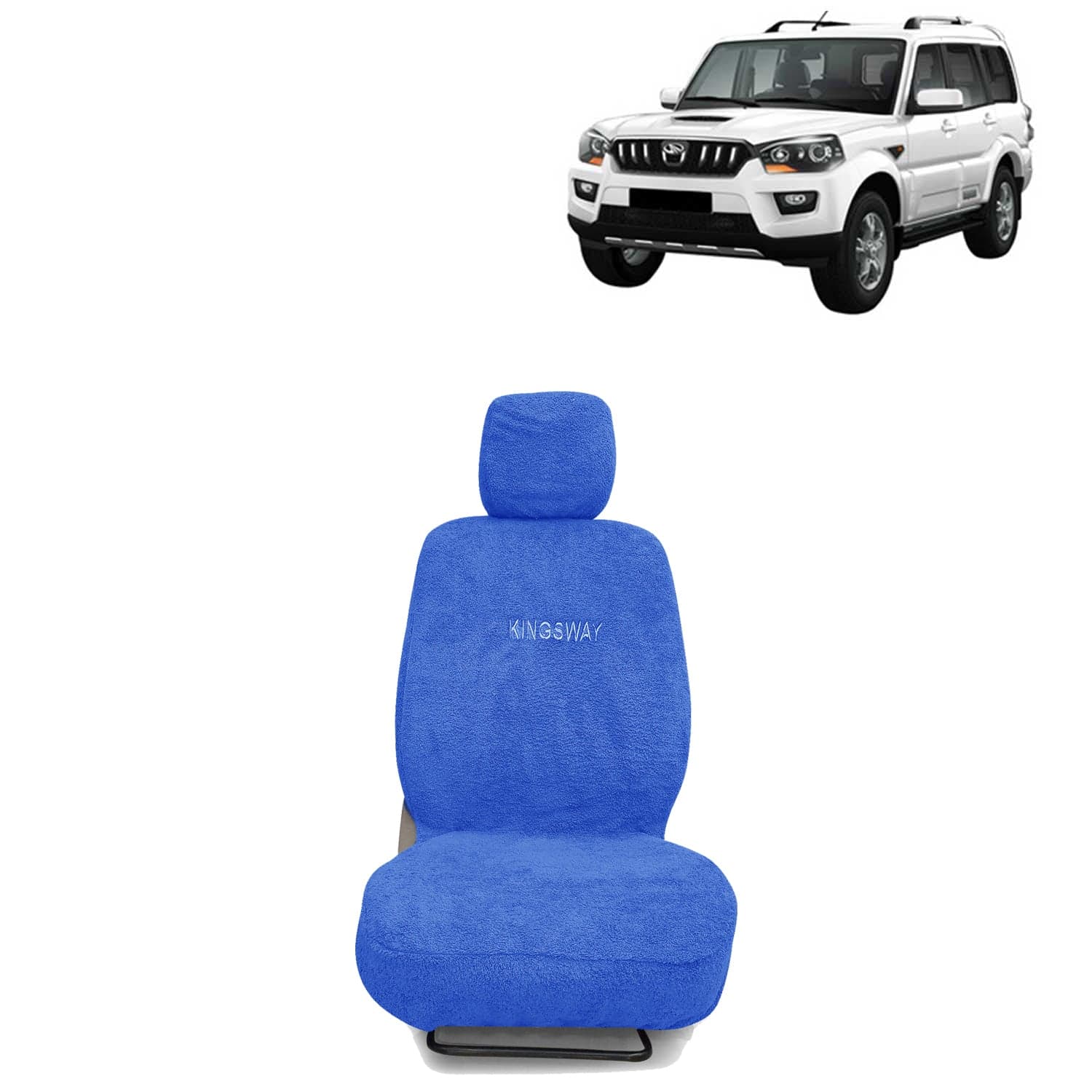 Scorpio Seat Cover for (Year 2014 to 2018) All Model, Towel Fabric Car Seat Covers Compatible with Mahindra Scorpio, Complete Set (Car Specific Front + Rear Seat Covers), Blue Color