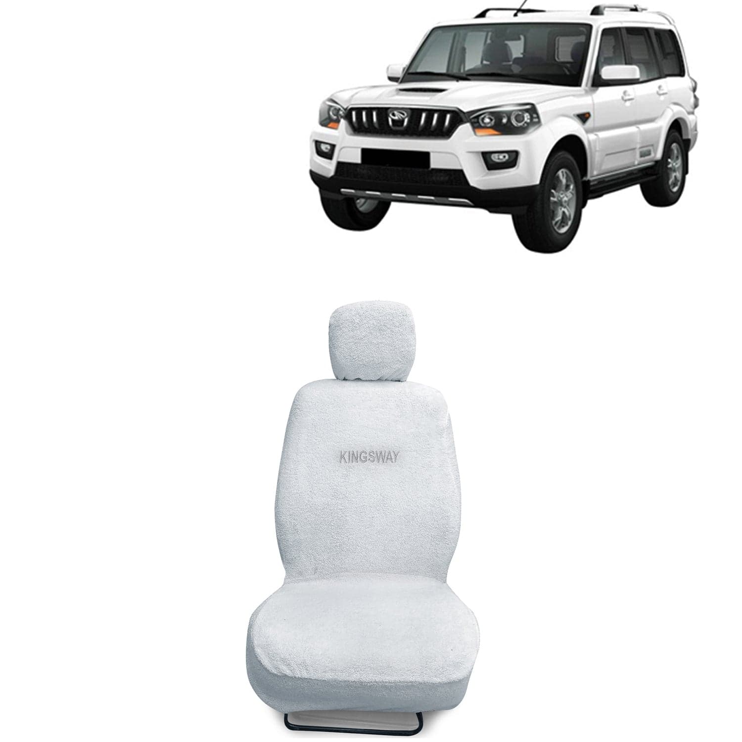 Scorpio Seat Cover for (Year 2014 to 2018) All Model, Towel Fabric Car Seat Covers Compatible with Mahindra Scorpio, Complete Set (Car Specific Front + Rear Seat Covers), White Color