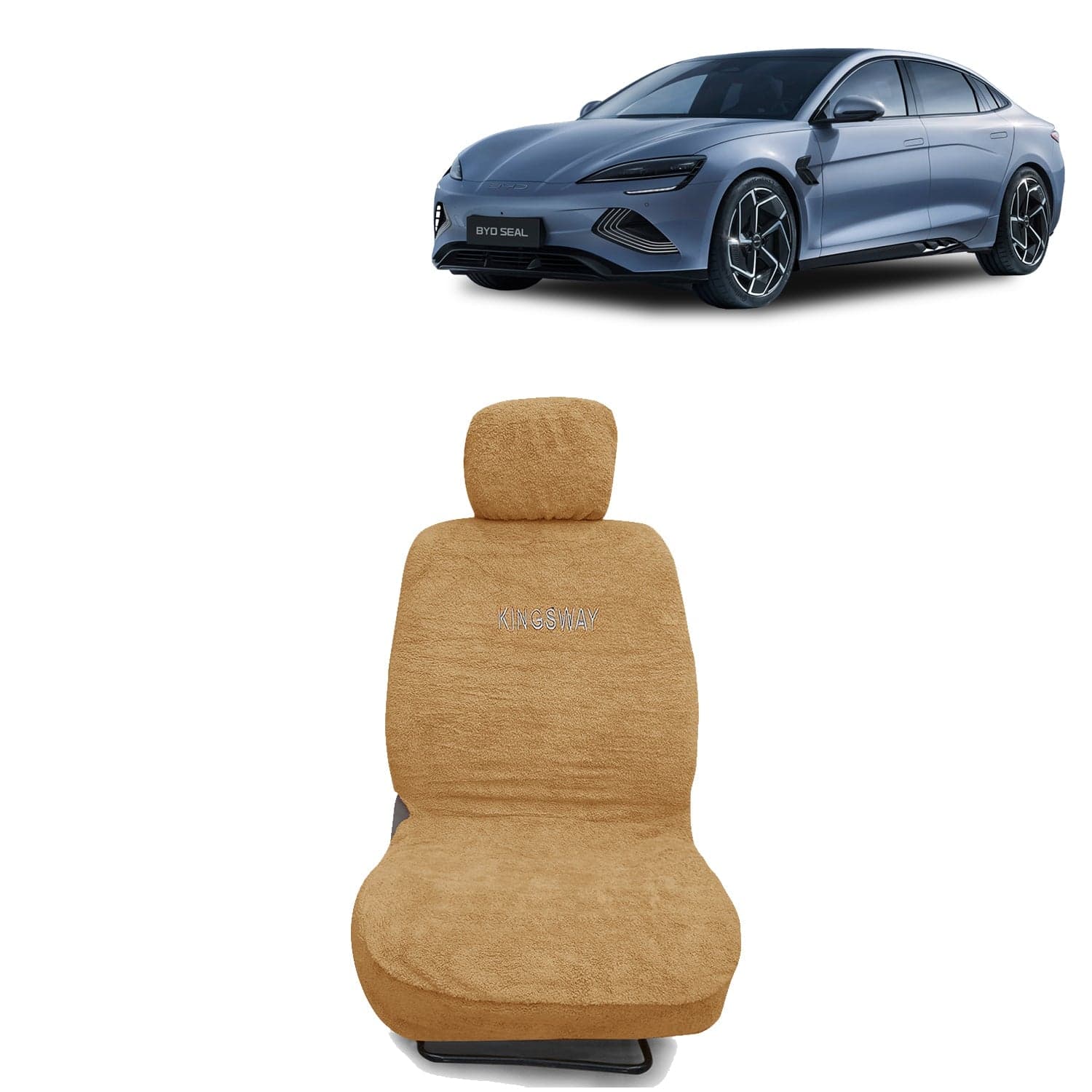 SEAL Seat Cover for (Year 2024 Onwards) All Model, Towel Fabric Car Seat Covers Compatible with BYD SEAL, Complete Set (Car Specific Front + Rear Seat Covers), Beige Color
