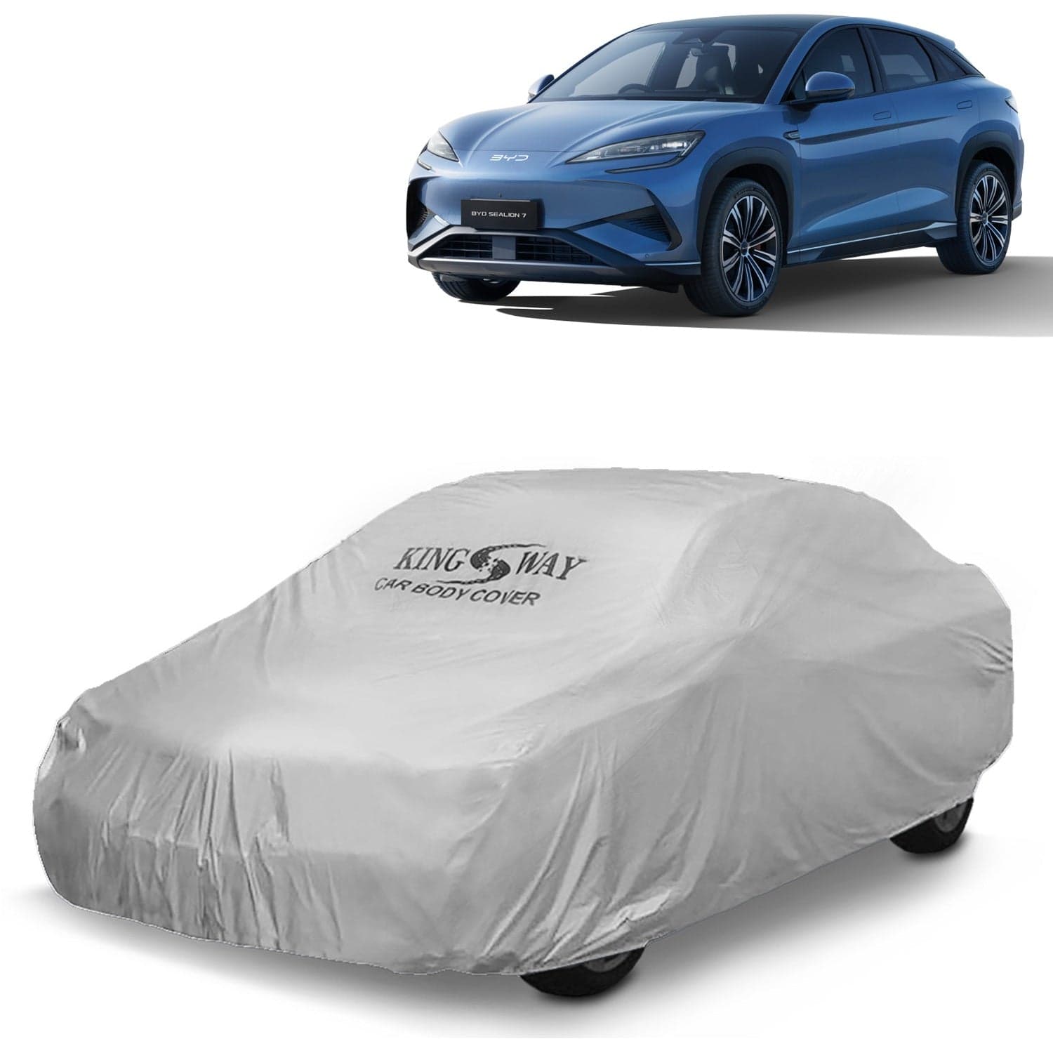 Sealion 7 Car Body Cover Dustproof for (Year 2025 Onwards) All Model, Compatible with BYD Sealion 7 Car Cover, Comes with Bird Droppings, Scratch, UV and Paint Protection, Silver Matty