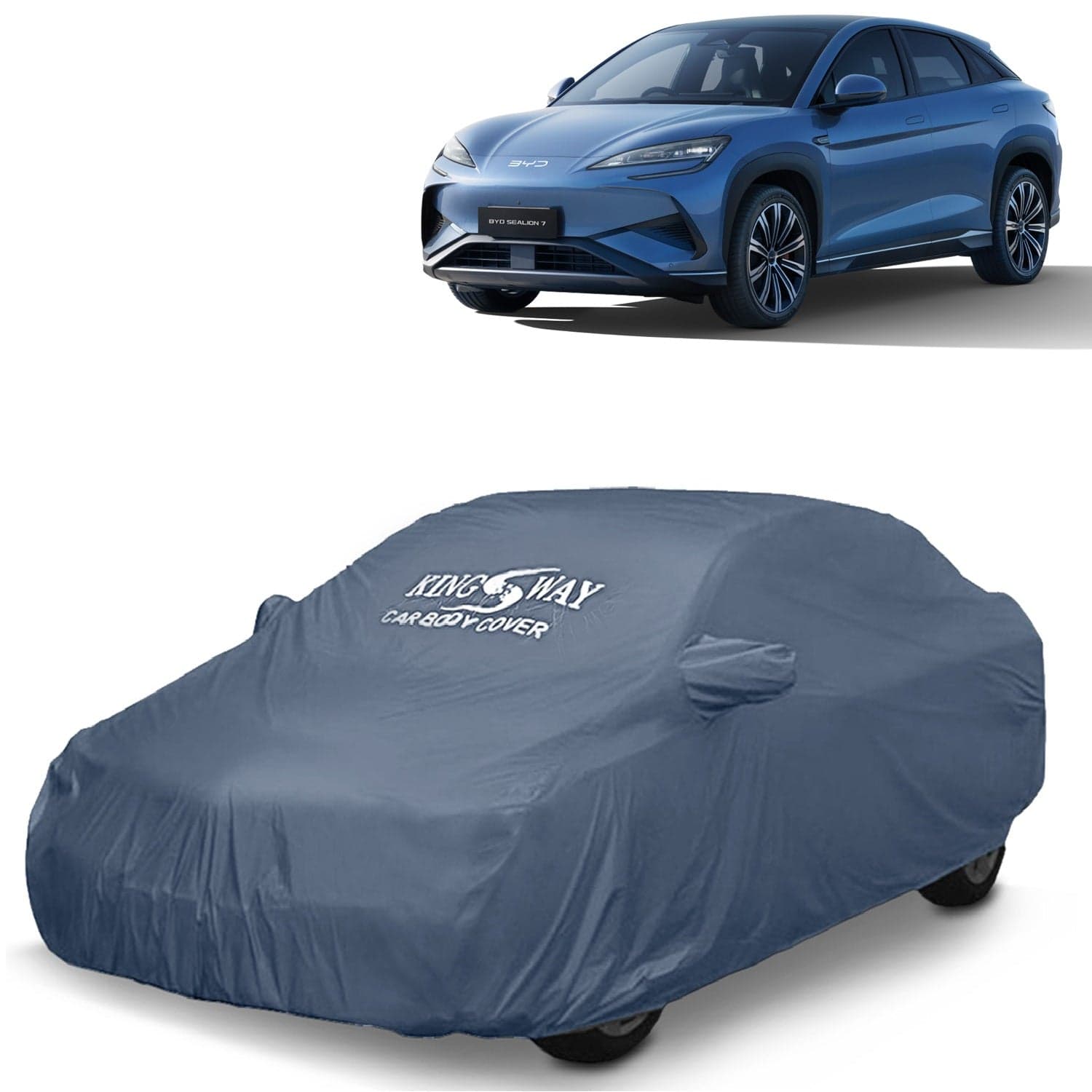 Sealion 7 Car Body Cover Dustproof with Mirror Pockets for (Year 2025 Onwards), Compatible with BYD Sealion 7 Car Cover, Comes with Bird Poop, Scratch, UV and Paint Protection, Grey Matty