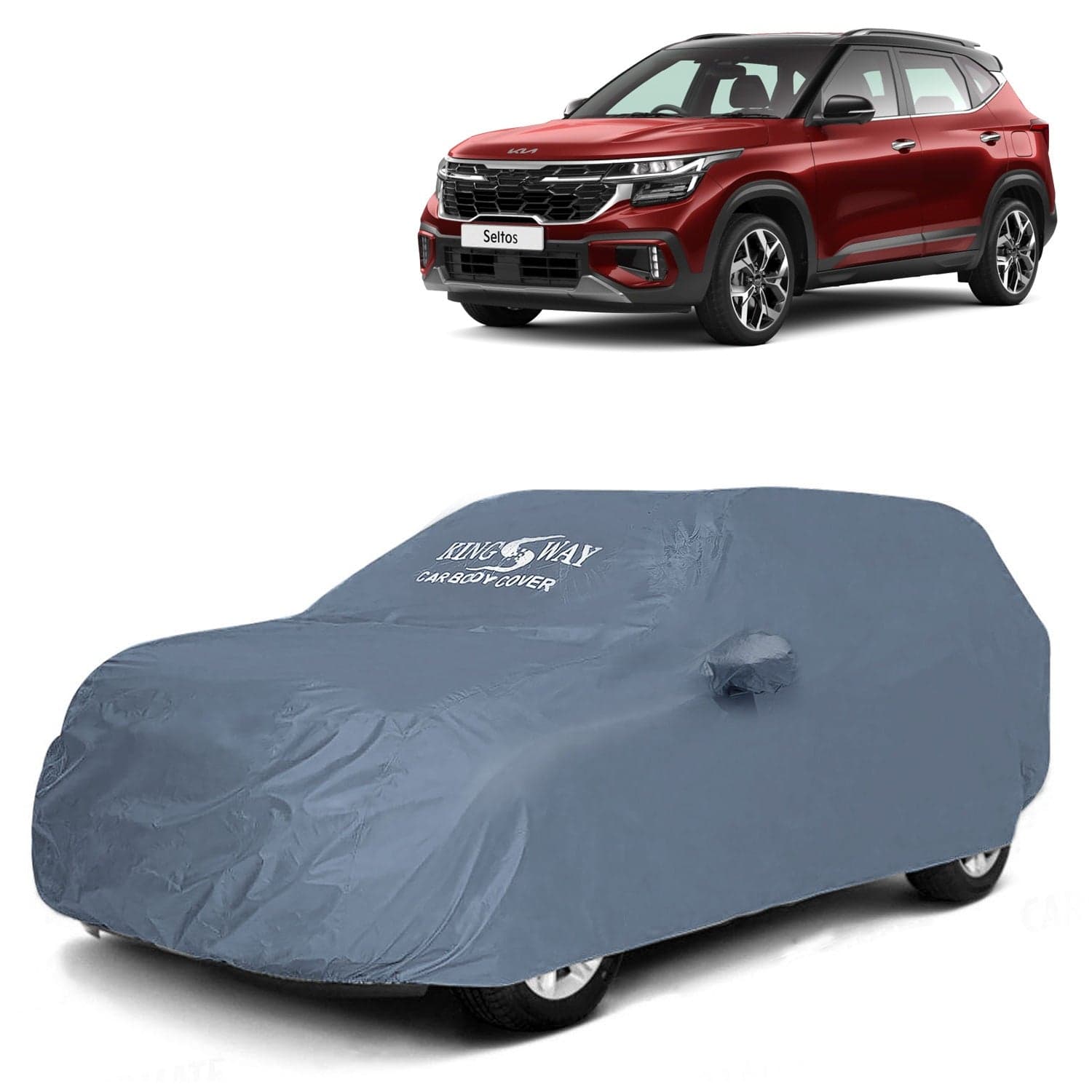 Seltos Car Body Cover Dustproof with Mirror Pockets for (Year 2023 Onwards), Compatible with Kia Seltos Car Cover, Comes with Bird Poop, Scratch, UV and Paint Protection, Grey Matty