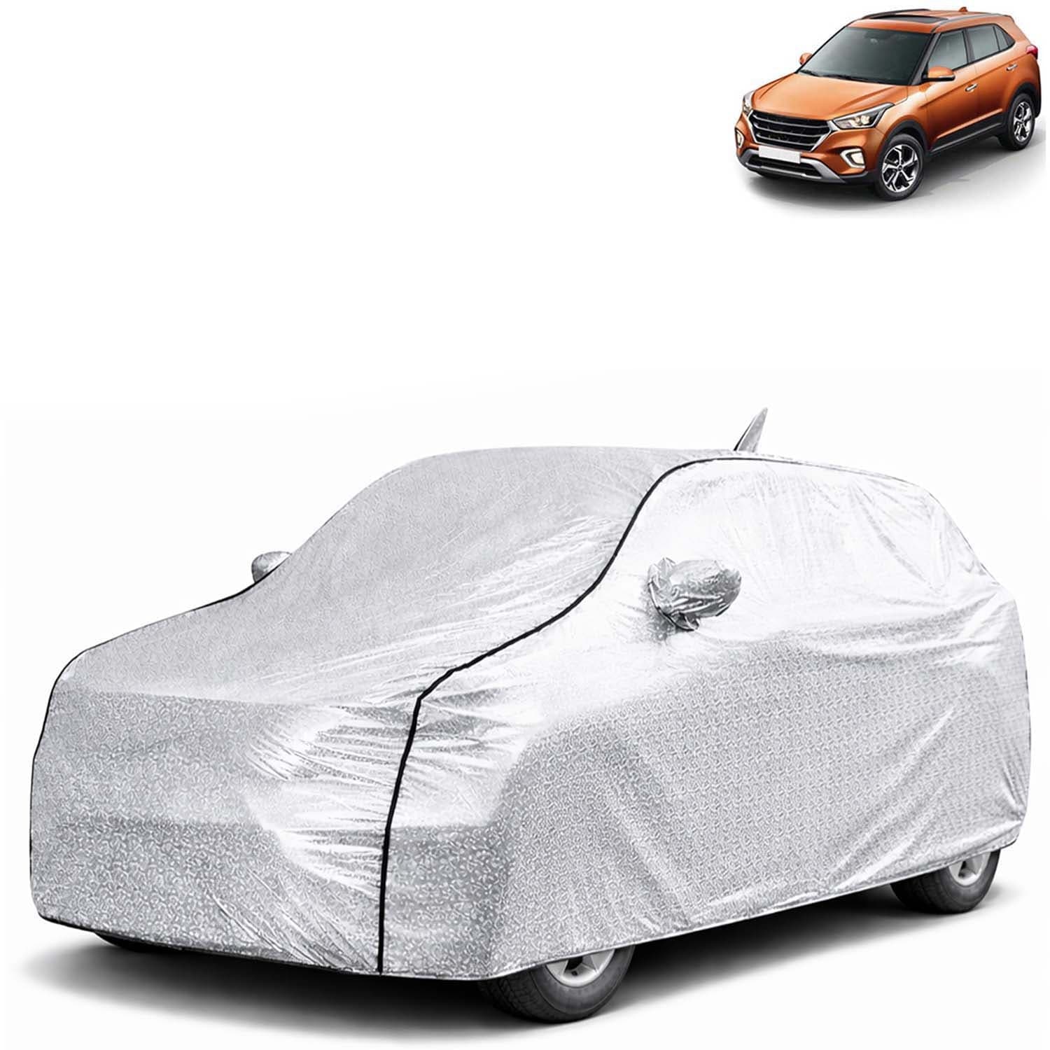 SilverTech 100% Waterproof Car Cover Only Perfect Fit with Hyundai Creta (Year 2018 to 2019 - All Model) | Mirror and Antenna Pockets | Scratchproof | All Weather Car Body Cover