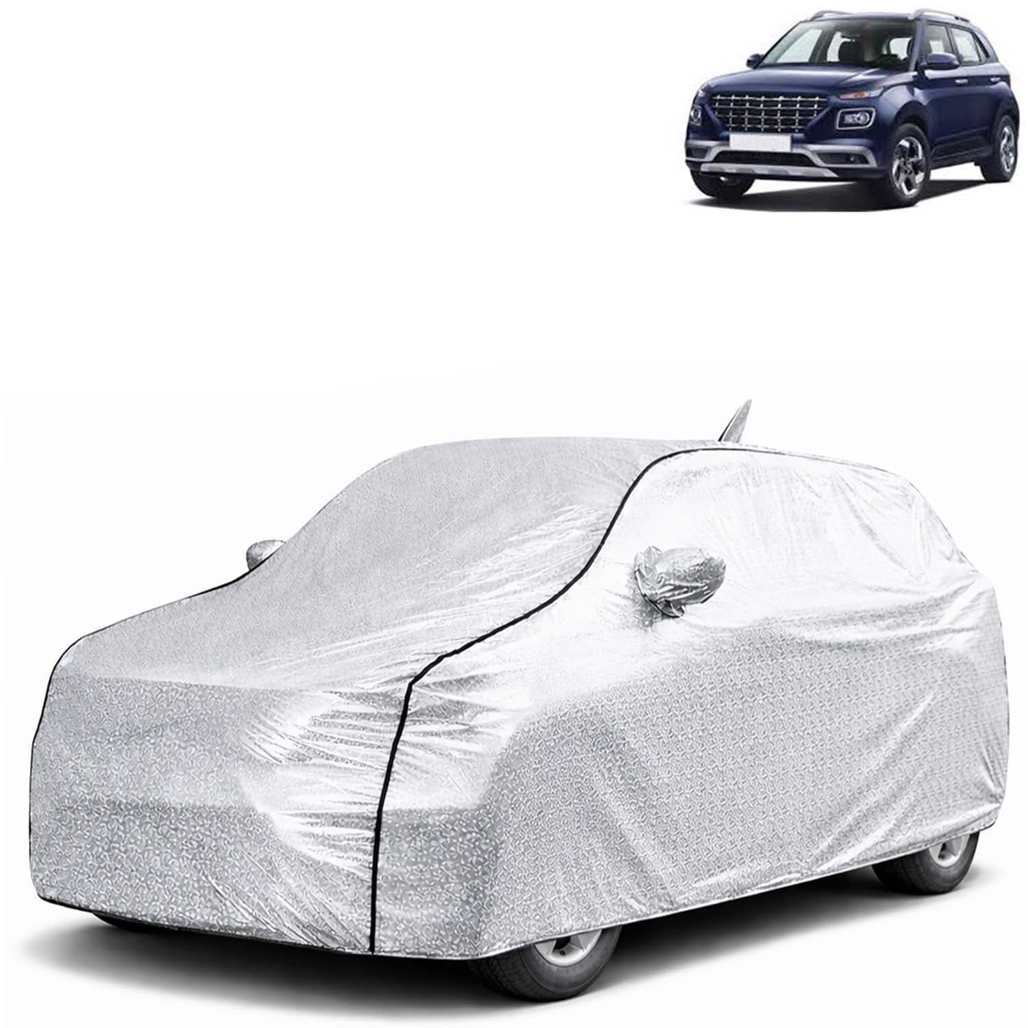 SilverTech 100% Waterproof Car Cover Only Perfect Fit with Hyundai Venue (Year 2019 to 2022 - All Model) | Mirror and Antenna Pockets | Scratchproof | All Weather Car Body Cover