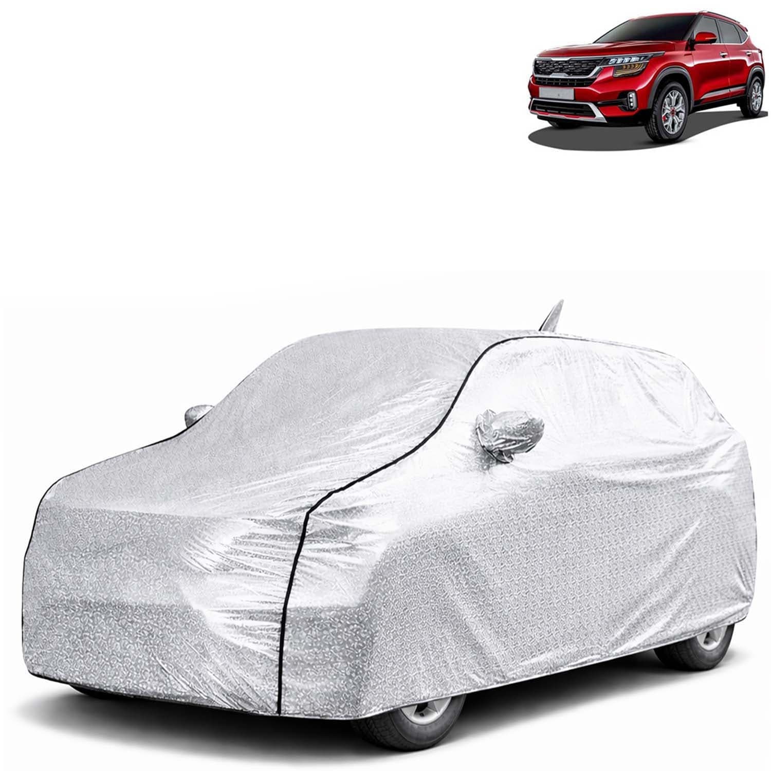 SilverTech 100% Waterproof Car Cover Only Perfect Fit with Kia Seltos (Year 2019 to 2023 - All Model) | Mirror and Antenna Pockets | Scratchproof | All Weather Car Body Cover